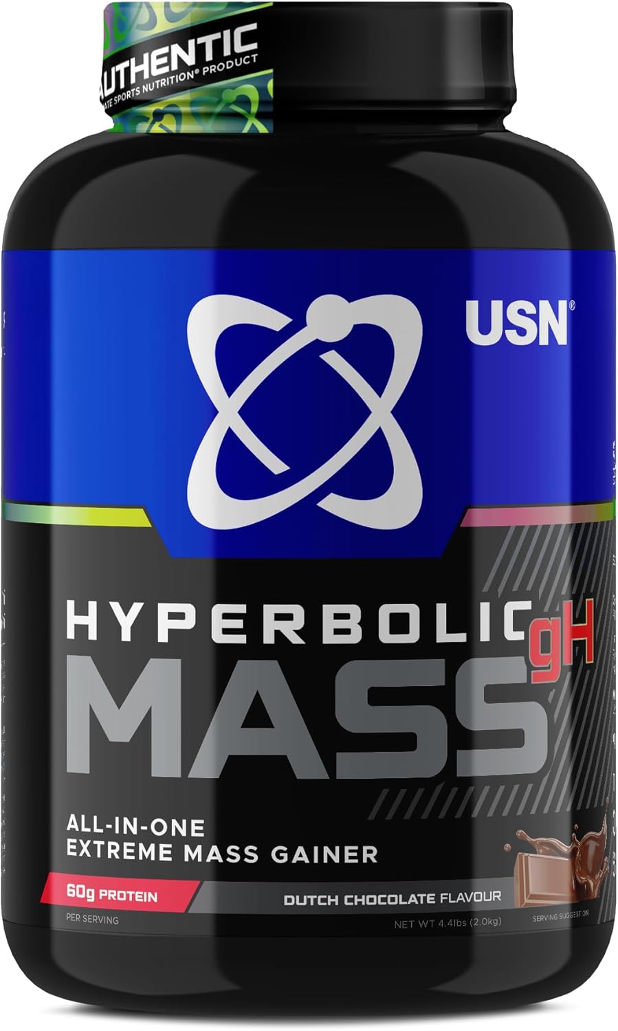 USN Hyperbolic Mass Dutch Chocolate 2kg: High Calorie Mass Gainer Protein Powder for Muscle Building and Weight Gain - Improved Formula & Flavour with 7.5g Creatine Monohydrate and Less Sugar