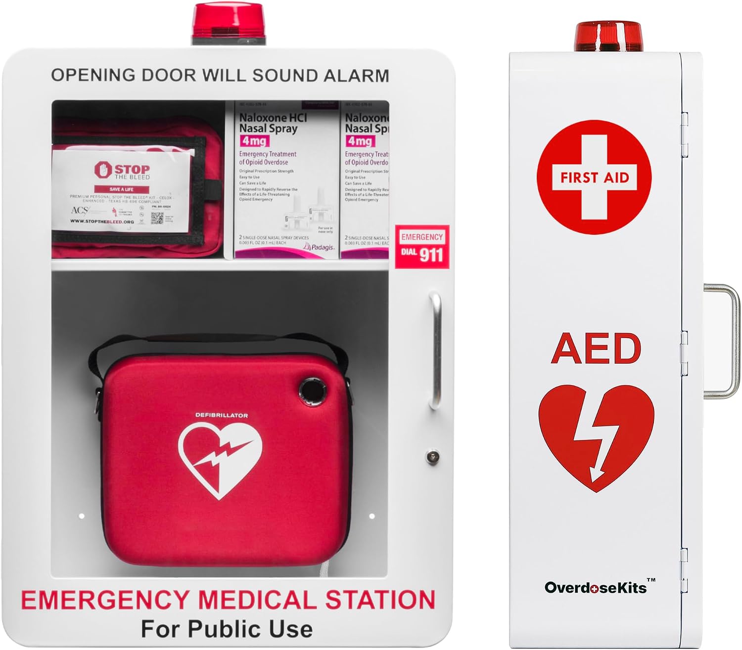 Emergency Medical Station – Wall Mount Cabinet for AEDs, Naloxone, Bleeding Control & First Aid Kits – Public Space Storage Solution – White, Medium (AED & Accessories Not Included)