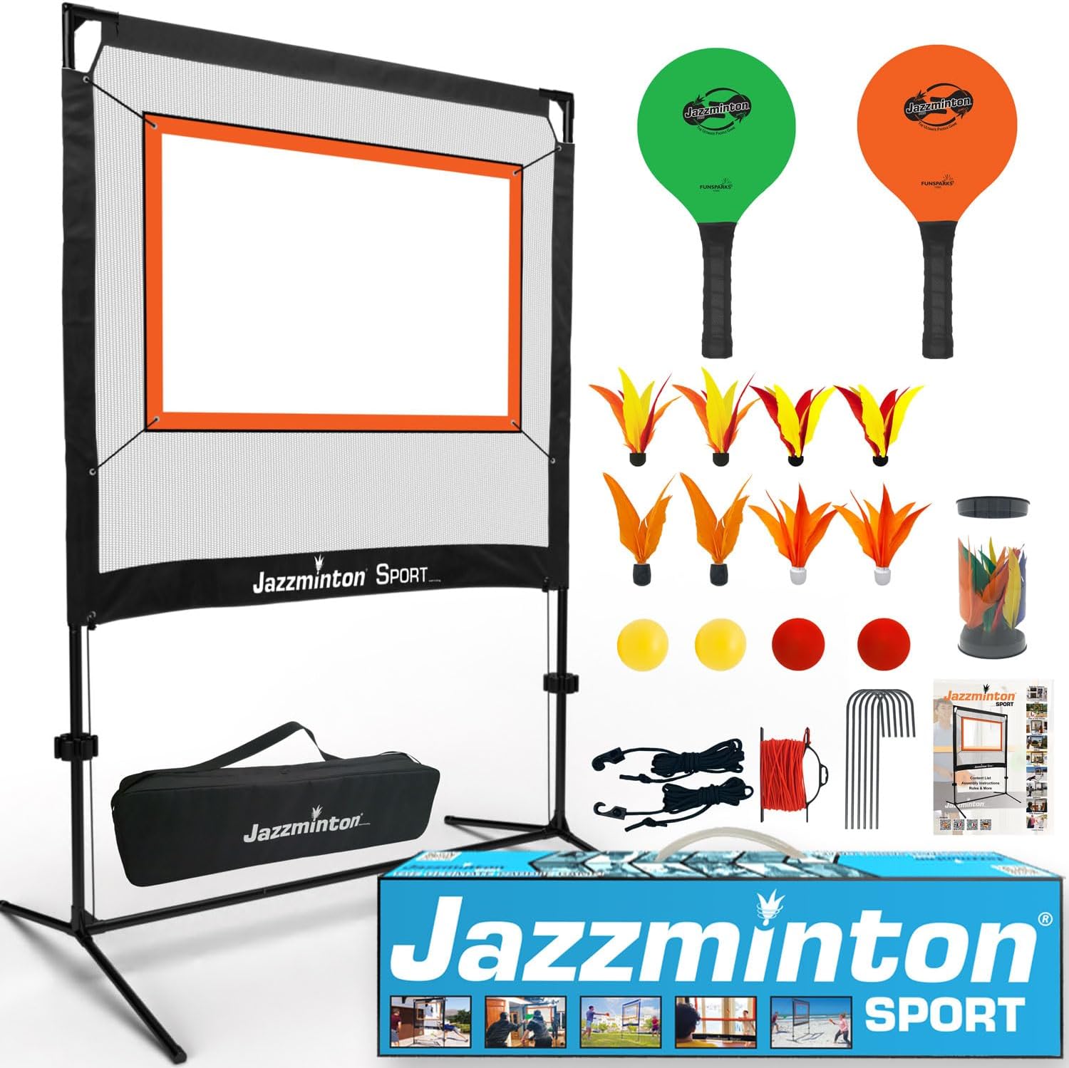 Jazzminton Sport - Indoor & Outdoor, No Boundaries - Similar to Pickleball, Badminton and Tennis with A Whole New Spin On It - Fun Games for Kids & Adults