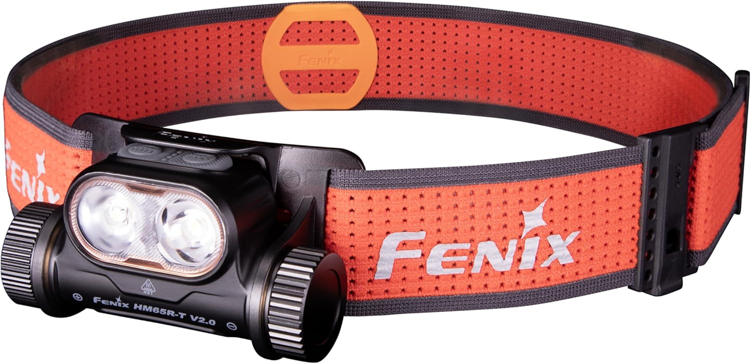 fenix HM65R-T v2.0 Black, Rechargeable Lightweight Running & Outdoor Head Torch | 1600 Lumens | 170m | 300 Hrs Max | Bi-Directional Click Adjustable Sport Headband | White & Warm White Beams | IP68