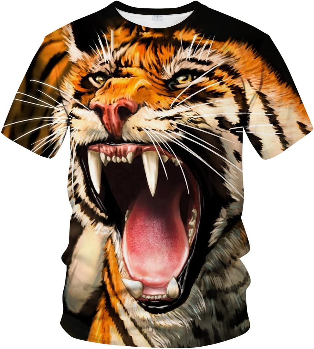 Men's Tiger Graphics T-Shirt Short Sleeve Digital 3D Print Crew Neck Shirts