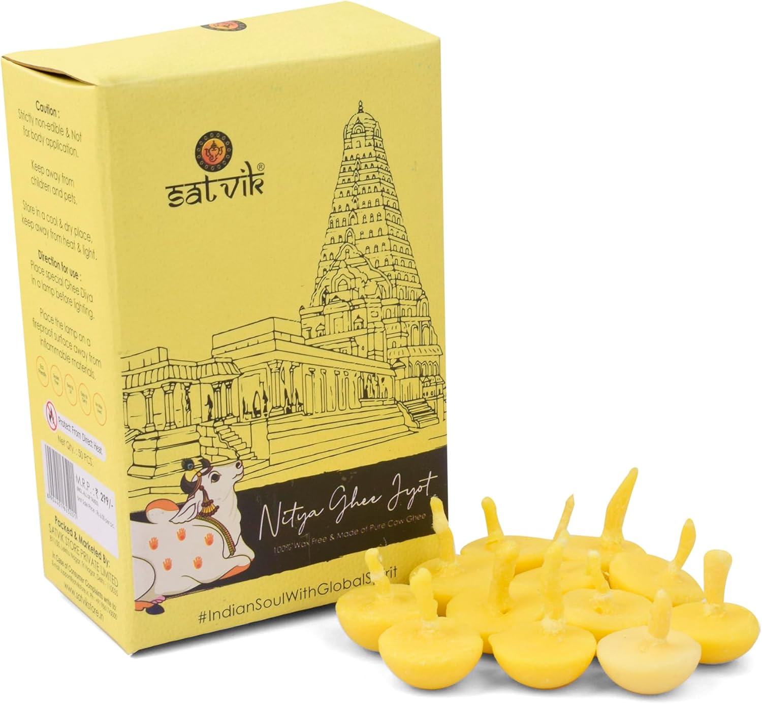 Satvik Pure 50 Pc. Cow Ghee Wicks Readymade Cow Ghee Cotton Wicks Diya/Ghee Diya/Puja Batti for Your Daily Pujan Essential (Upto 30 Mins Time)