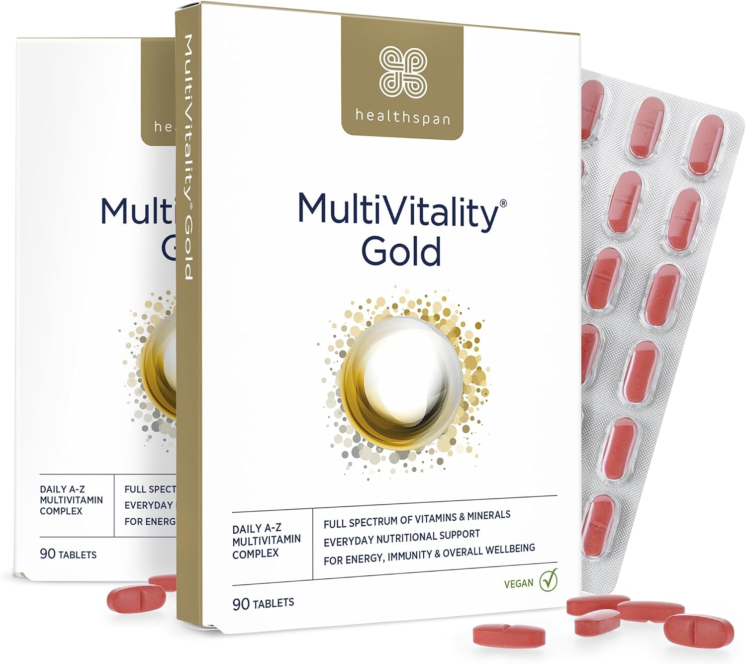 Healthspan Multivitamin Gold (180 Tablets) | A-Z Formulation | Wellbeing & Immune Support | Algal Source Vitamin D3 | Vitamins A, B, C, D, E & K | Calcium, Iron, Magnesium, Selenium & Zinc | Vegan