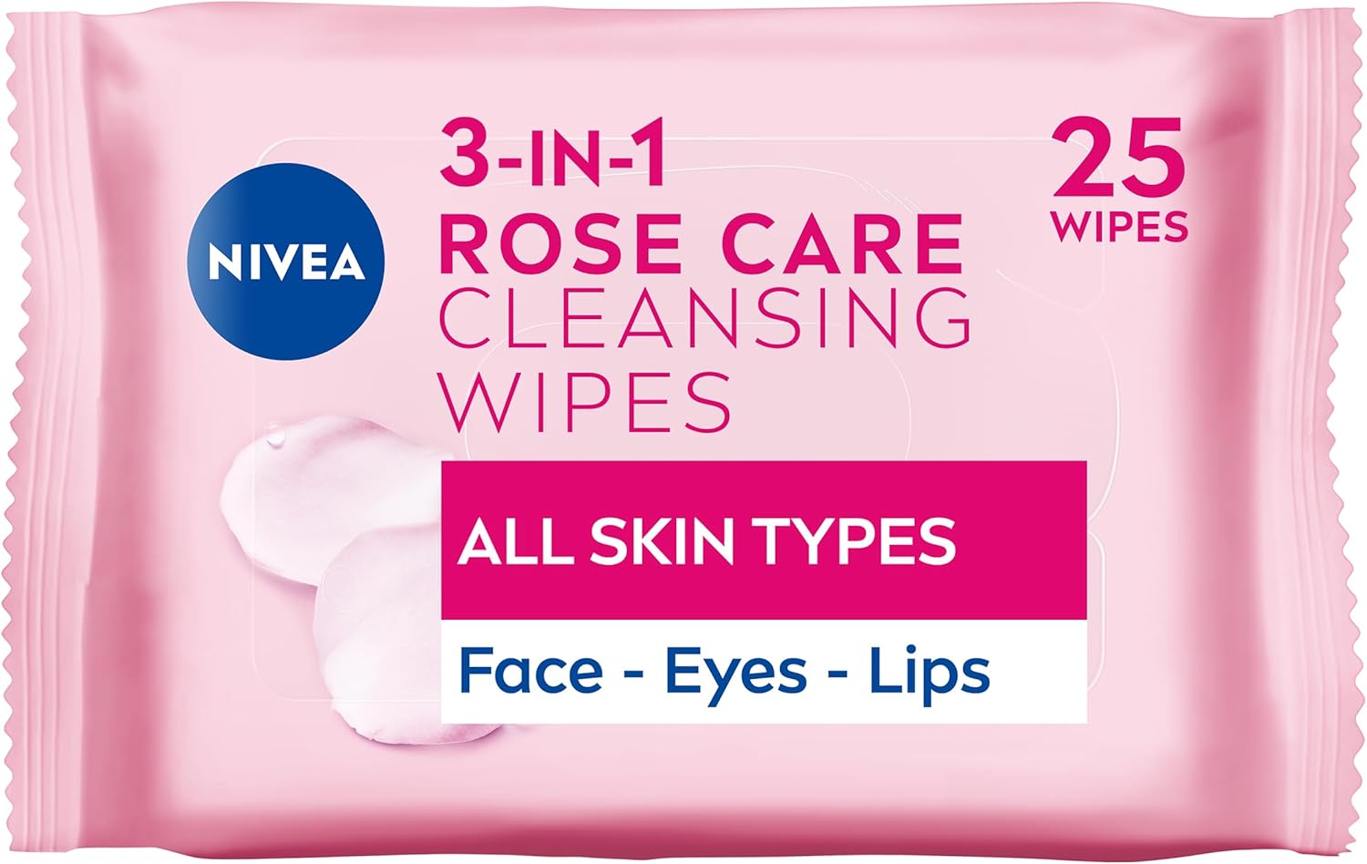 NIVEA 3in1 Rose Care Cleansing Wipes (2x25 Wipes), Plant-Based Makeup Remover Wipes, Face Wipes with Organic Rose Water, Gentle yet Effective Makeup Removal