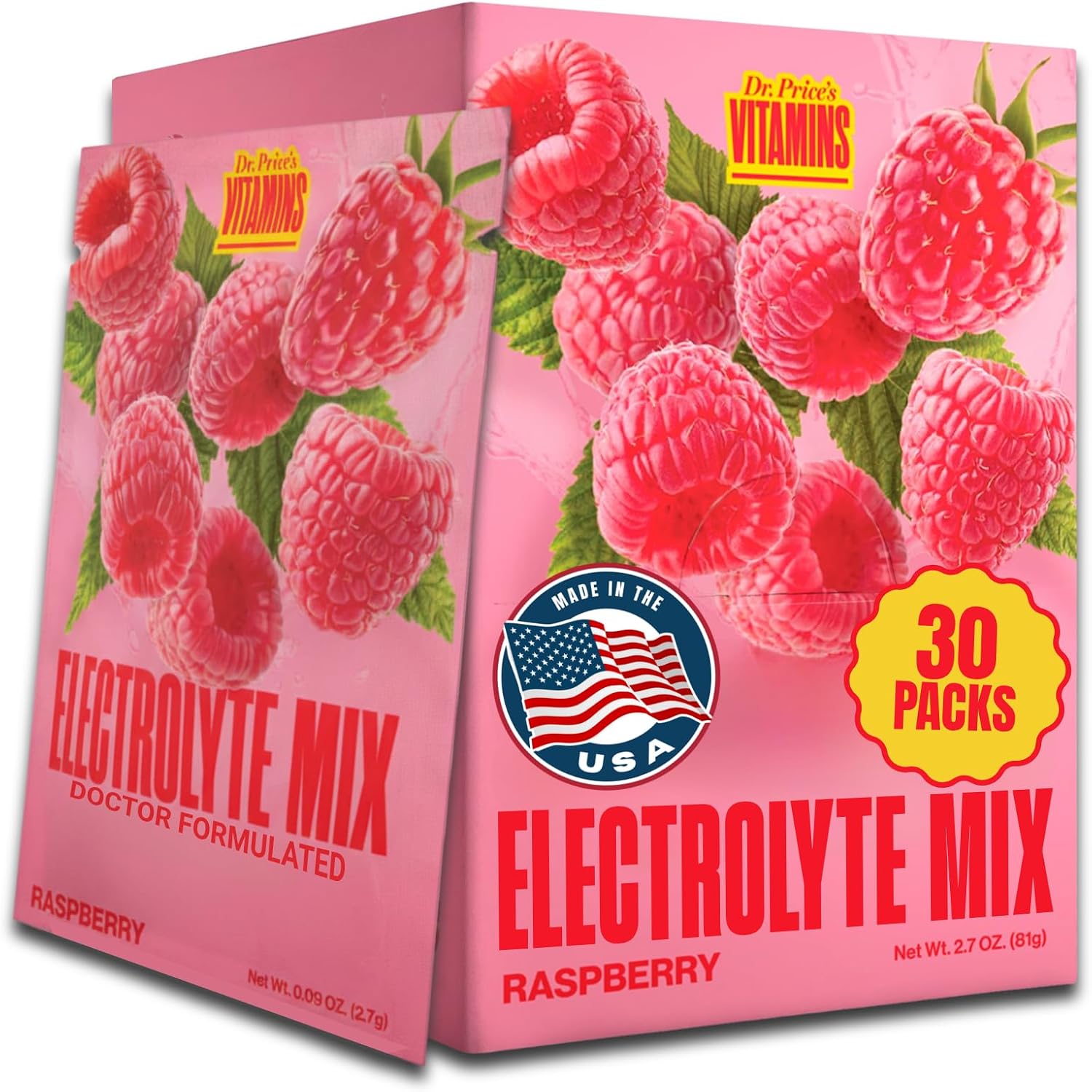 Dr. Price's Vitamins Electrolytes Powder Packets, Raspberry, 30 Pack