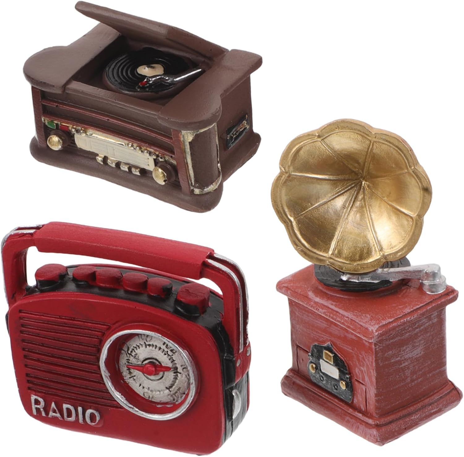 POPETPOP Retro Resin Record Player Figurine Vintage Miniature Phonograph Radio Turntable Decor for Dollhouses Bookshelves Party Supplies Ornament Gift