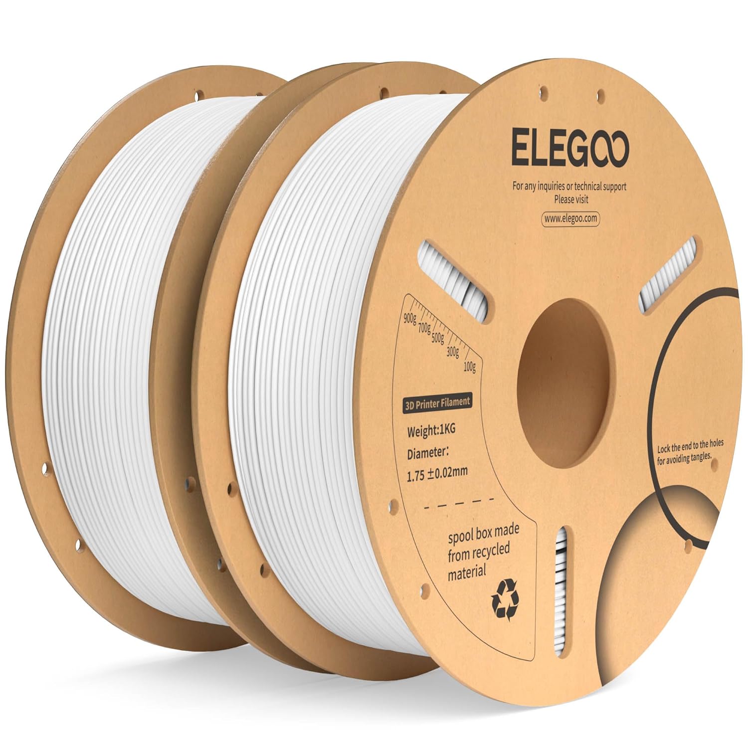ELEGOO PLA+ Filament 1.75mm White 2KG, PLA Plus Tougher and Stronger 3D Printer Filament, Dimensional Accuracy +/- 0.02mm, 2 Pack 1kg Cardboard Spool(2.2lbs) for Most FDM 3D Printers