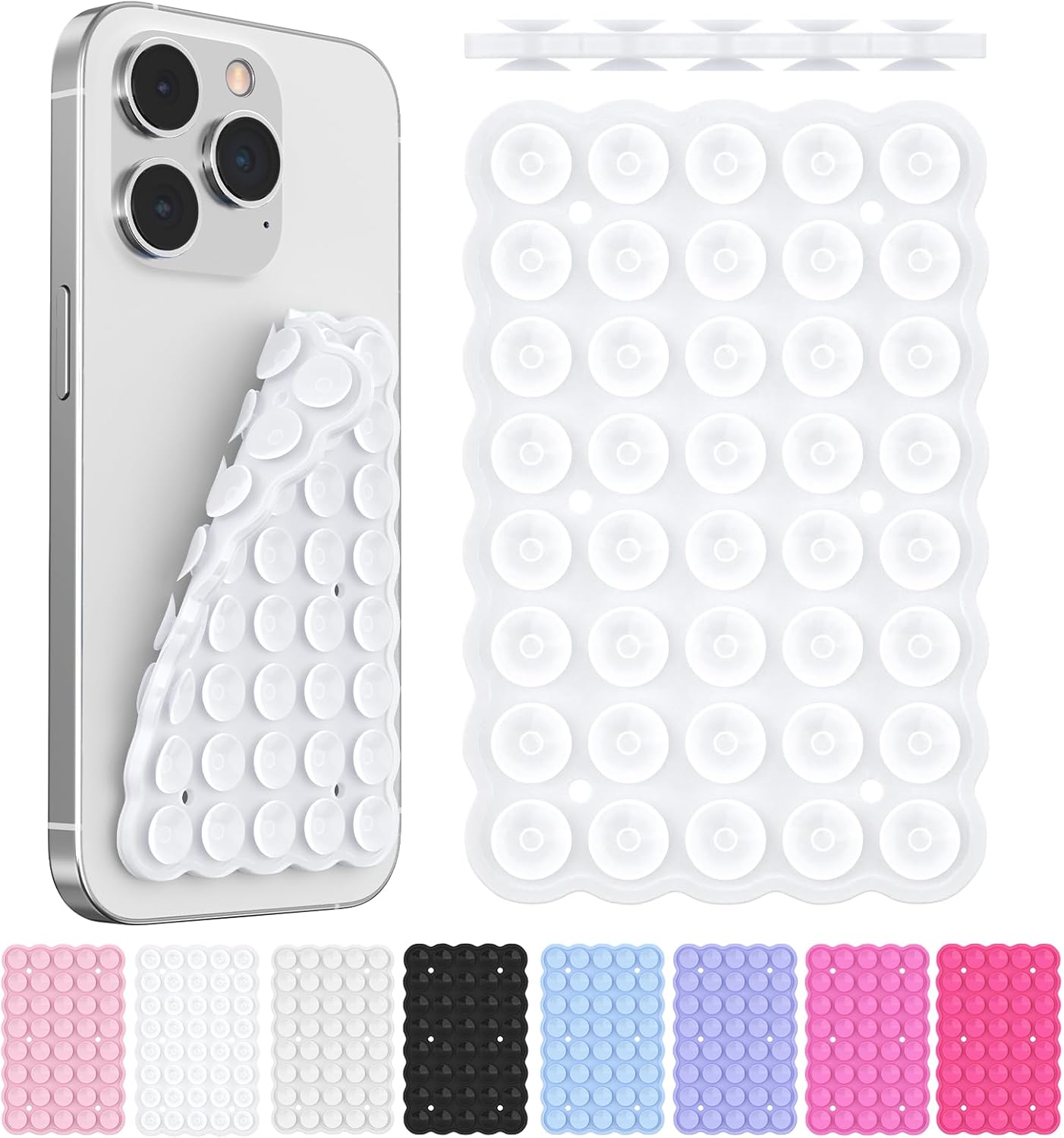 Silicone Suction Cup Phone Mount Double-Sided, Sticky Grip Suction Phone Case Mount for iPhone & Android, Hands-Free Phone Accessories for Tiktok Videos & Selfies (Clear)