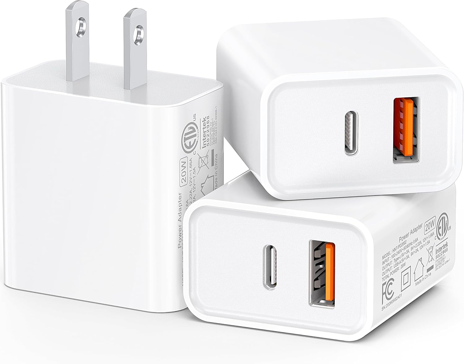 [3 Pack] 20W USB C Charger Block Fast Type C Dual Ports Power Adapter