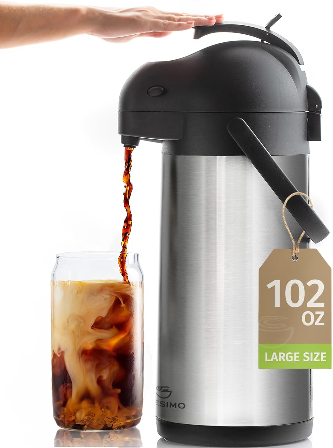 3L Coffee Carafe Vacuum Jug | Stainless Steel Pump Flask to Keep Drinks 12 Hours Hot / 24 Hours Cold | Insulated Tea Dispenser, Lab Tested Thermal Teapot & Pump Pot - Cresimo