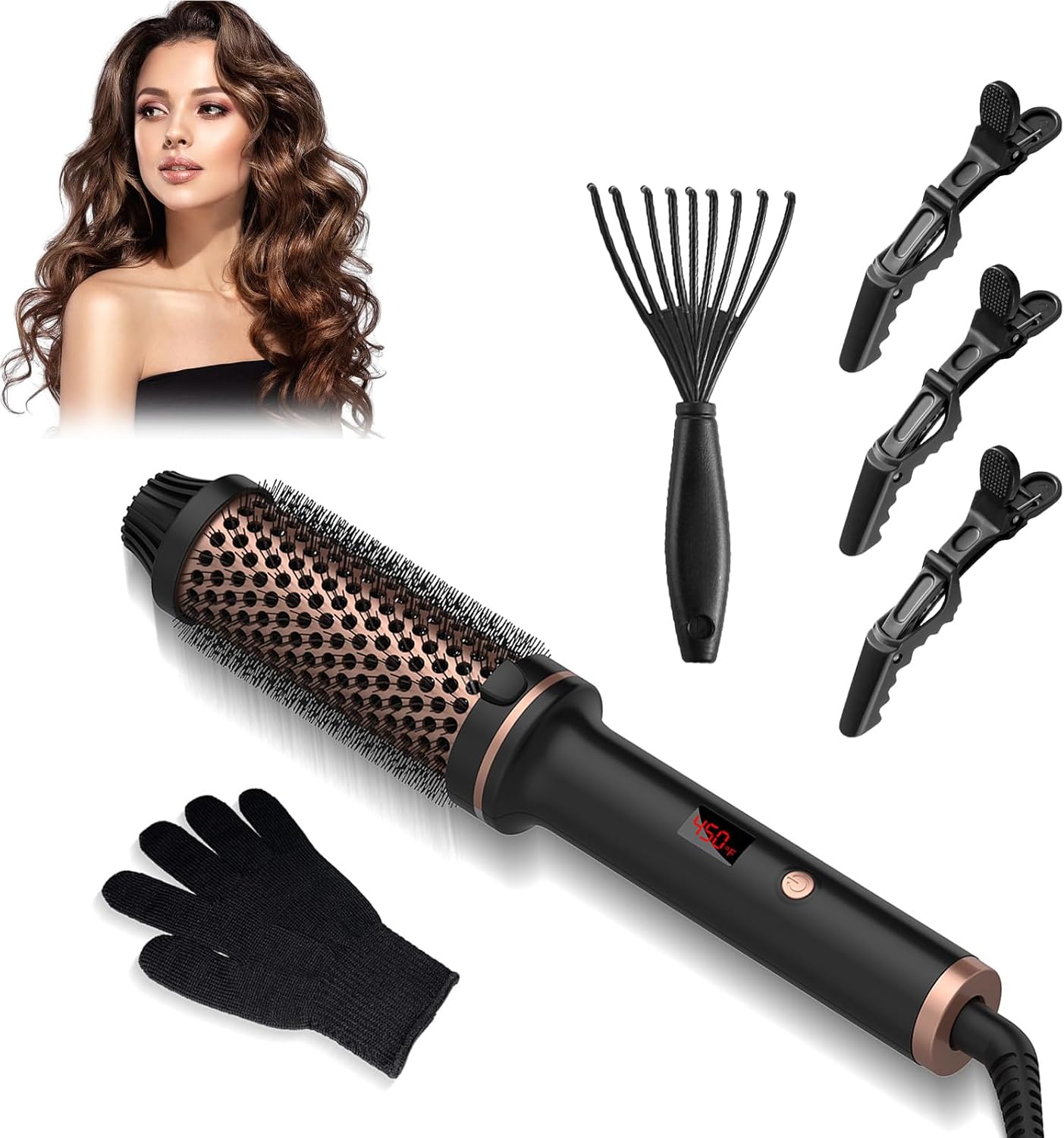 Hot Brushes for Hair Styling 3-in-1,Hot Air Brush 5 Custom Temp Settings,Curling Brush for Flawless,Hassle-Free Styling Anywhere,Wavy Talk Thermal Brush,Heated Brushes for Hair Styling
