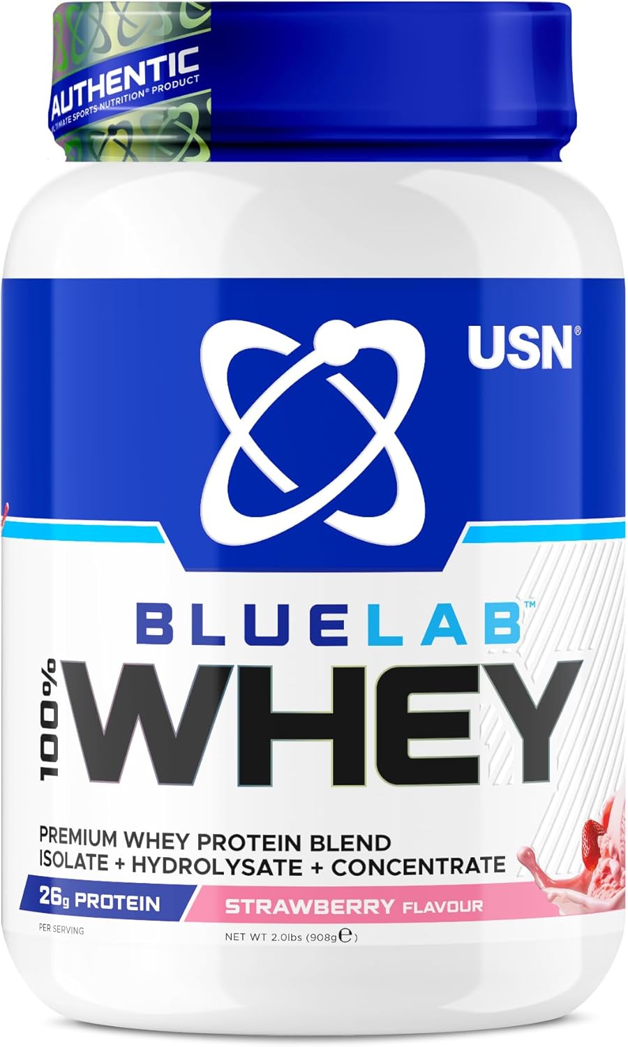 USN Blue Lab Whey Protein Powder: Strawberry - Whey Protein 908g - Post-Workout - Whey Isolate - Muscle Building Powder Supplement With Added BCAAs