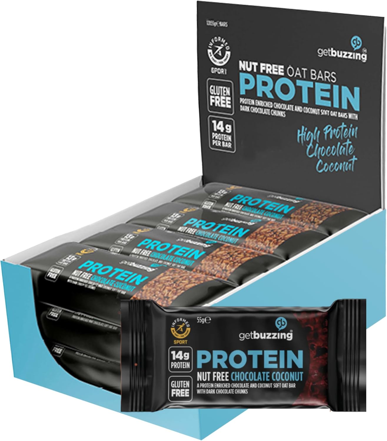 Getbuzzing Protein Flapjacks – Assorted Flavors (12 Pack, Coconut)
