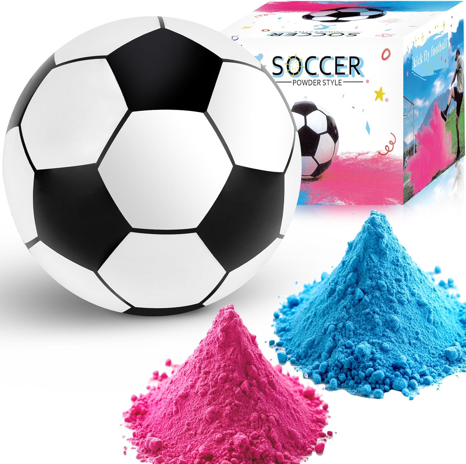 RISEMART Gender Reveal Football, Baby Gender Reveal Ideas and Games, Exploding Soccer Ball with Biodegradable Pink & Blue Powder for Boy or Girl Baby Party Surprise
