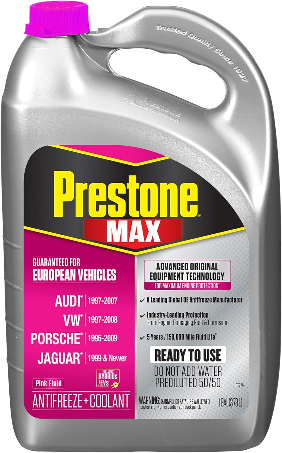 Prestone AF6410 MAX Original Equipment Antifreeze Coolant: Euro Pink, 50/50 RTU, 1 Gallon, Pack of 6