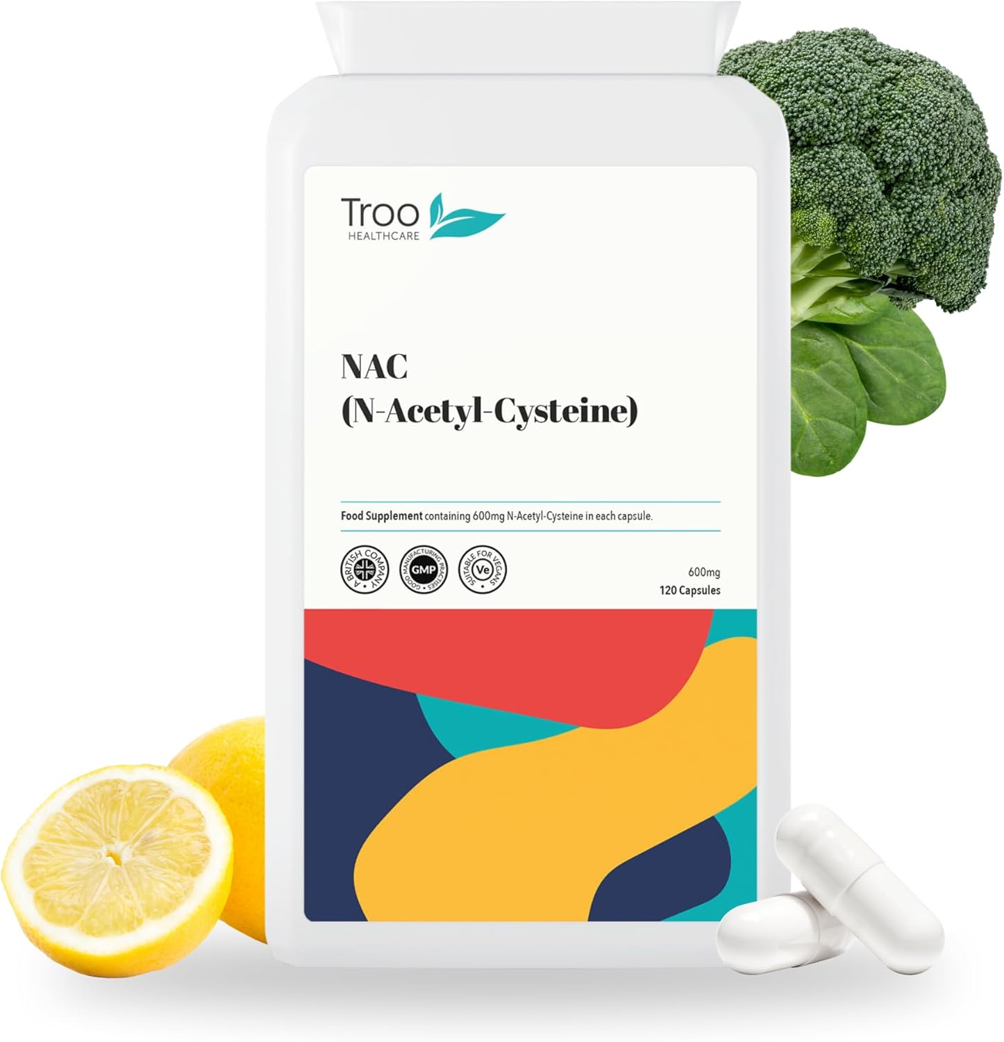 NAC Supplement 600mg by Troo Healthcare - High Strength N-Acetyl-Cysteine Supplements for Liver Health - Allergen-Free Vegan Capsules - Non-Toxic Amino Acid Supplements for Women & Men - 120 Count