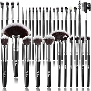 Makeup Brush Set, SOLVE 32 Pieces Professional Makeup Brushes Wooden Handle Cosmetics Brushes Foundation Concealer Powder Face Eye Make up Brushes Kit, Black