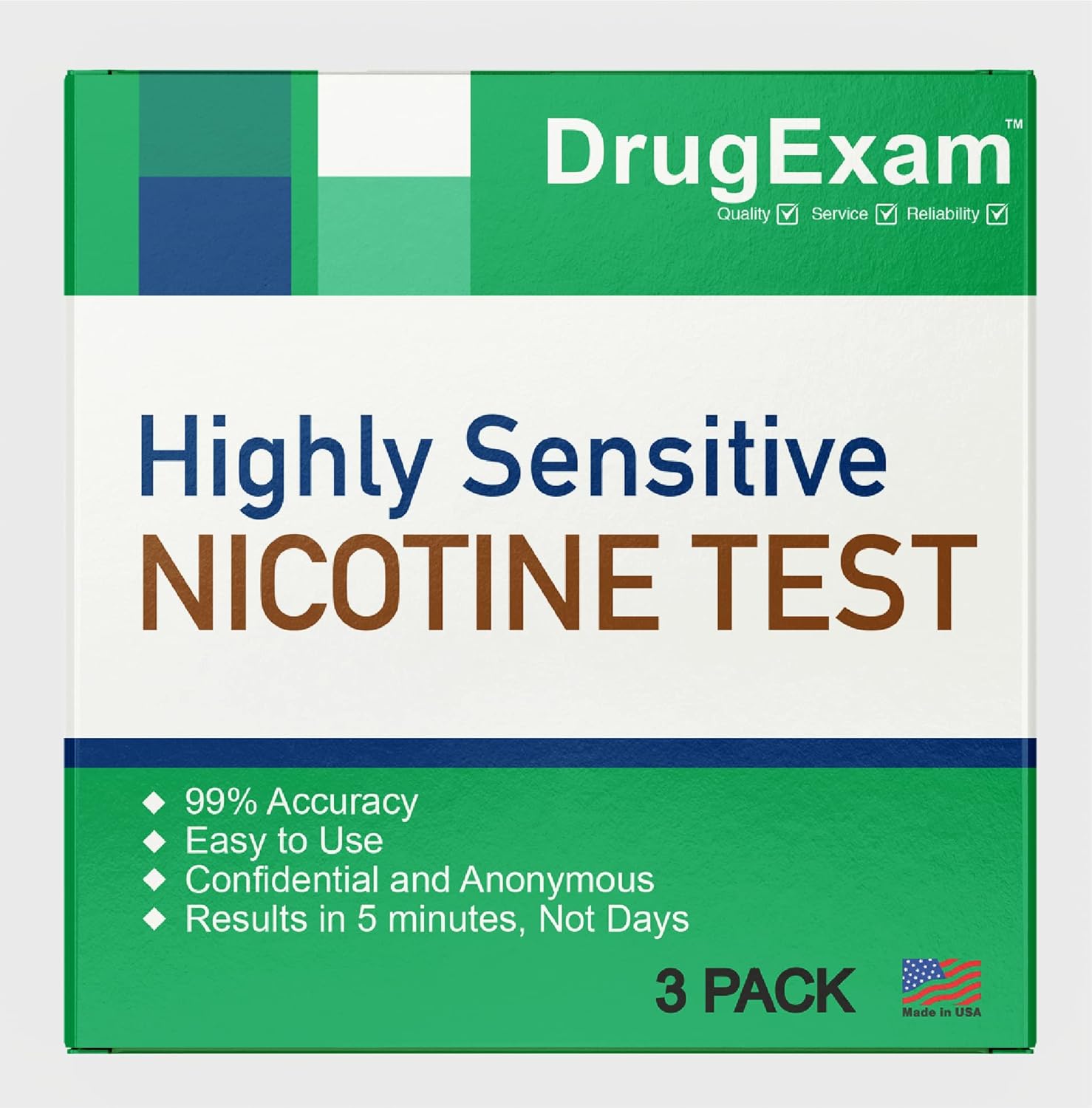 3 Pack - DrugExam Made in USA, Nicotine Tobacco Cotinine Urine Test Strip Kit - Urine Dip Strip Testing Cotinine from Smoking and Vaping Detection up to 10 Days. Accurate Results in 5 Minutes