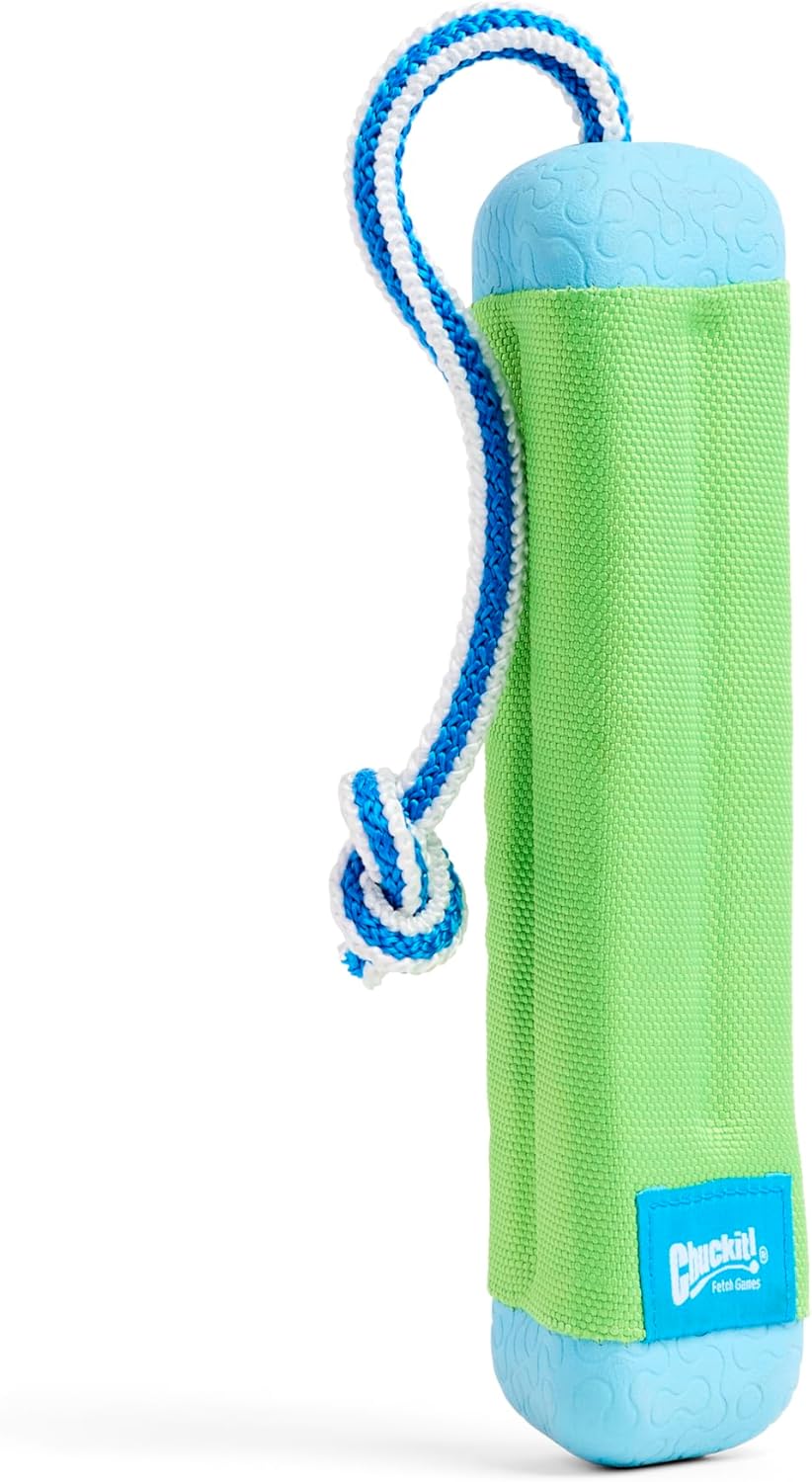 Chuckit! Amphibious Bumper Fetch Stick Toy for Dogs - Floats in Water - Interactive Dog Toys to Keep Them Busy - Tough Rubber, Nylon, and Foam - Non-Slip Rope Handle - Size Medium - Assorted Colors