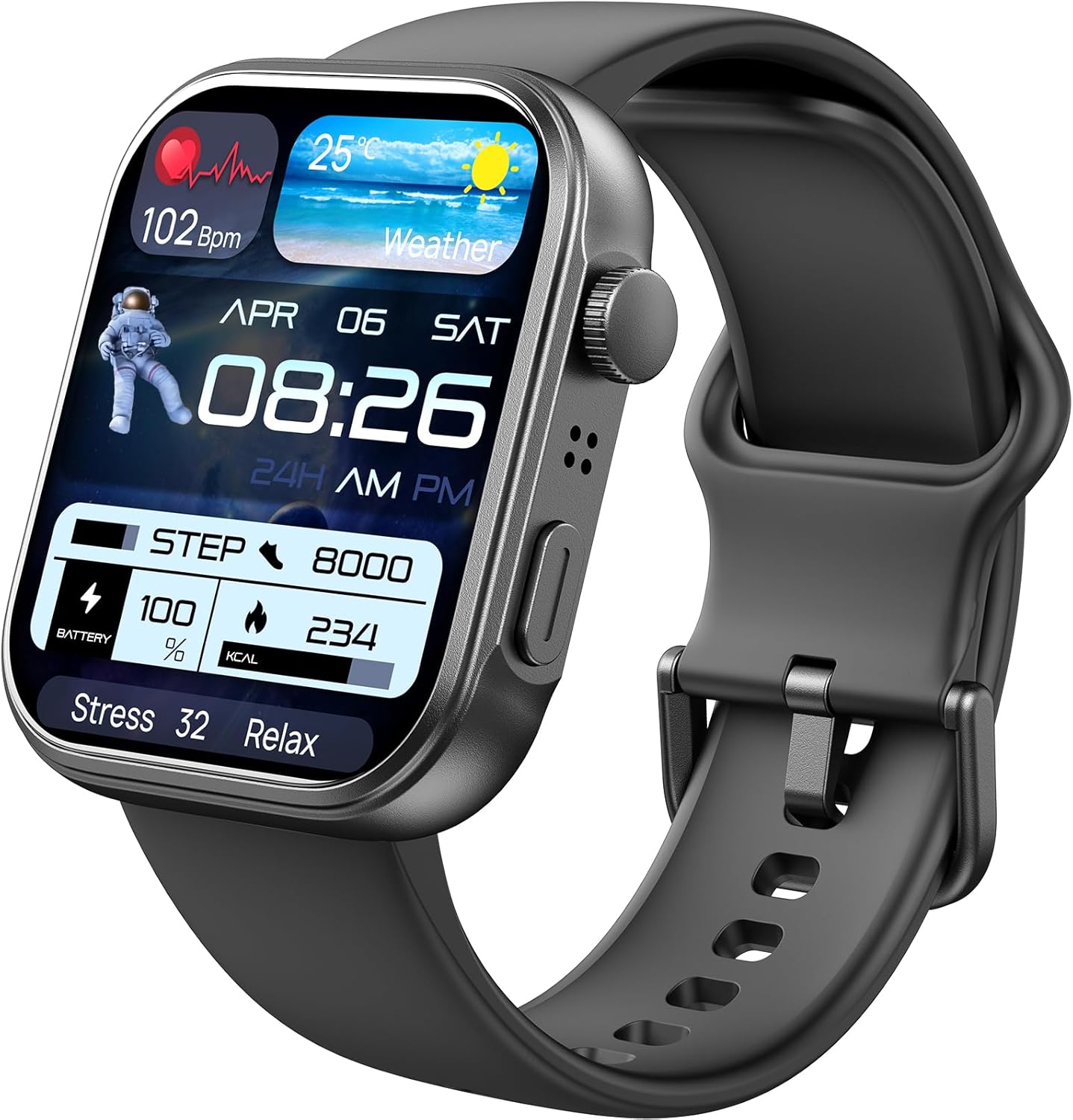 TOZO S6 Smartwatch 1.85" AMOLED Ultra-Clear Screen Dynamic Watch Faces Bluetooth Call,100+ Sports Modes Fitness Watch Activity Tracker with Heart Rate/Sleep/Blood Oxygen Monitor IP68 Waterproof Black