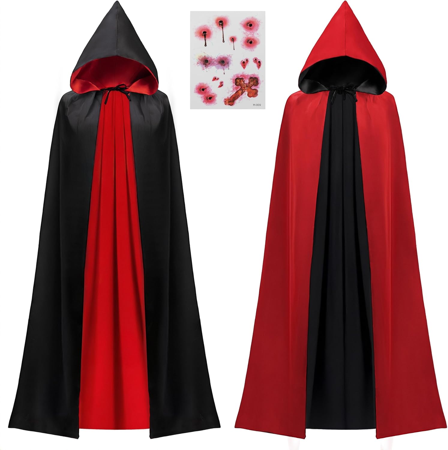 JOYIN Adult Unisex Vampire Costume Accessories Halloween Vampire Cape for Transylvania Dracula Theme Party with Reversible Hooded Cape Cloak and Tattoo Scar