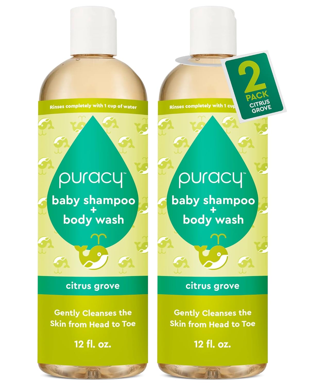 Puracy Shampoo & Body Wash for Children - Perfect Skin, Pure Ingredients with 12 Fruit & Vegetable Extracts for Silky Smooth Skin, Gentle Citrus Grove Aromas, 98.8% from Mother Nature, 12 Fl Oz (2-Pk)