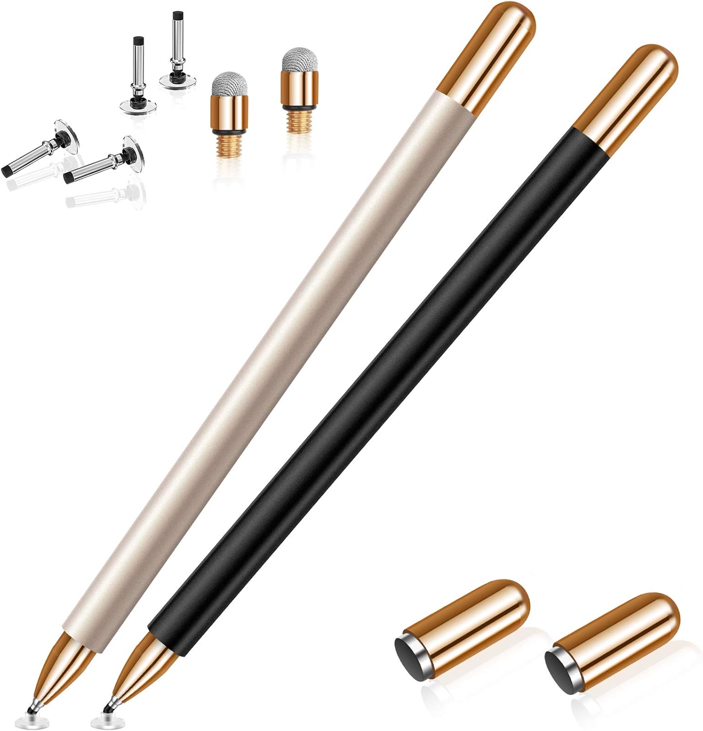 MEKO Stylus Pen for iPad, Capacitive Touchscreen Pencil Magnetic Cap, High Sensitivity & Fine Point Universal (Black+Champagne Gold)