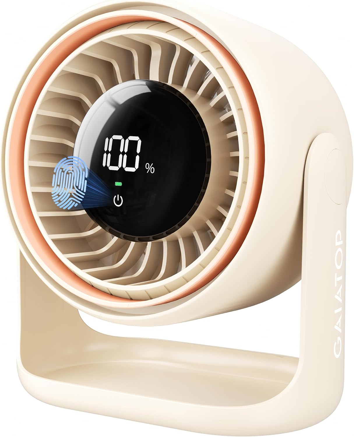 Gaiatop Desk Fan, 7.7 Inch Ultra Quiet Rechargeable 4000mAh Battery Operated Fan, Touch Control LED Display, 5 Speeds Strong Wind, Table Desktop for Bedroom Office Dorm Home, Gift for Women Men, Beige