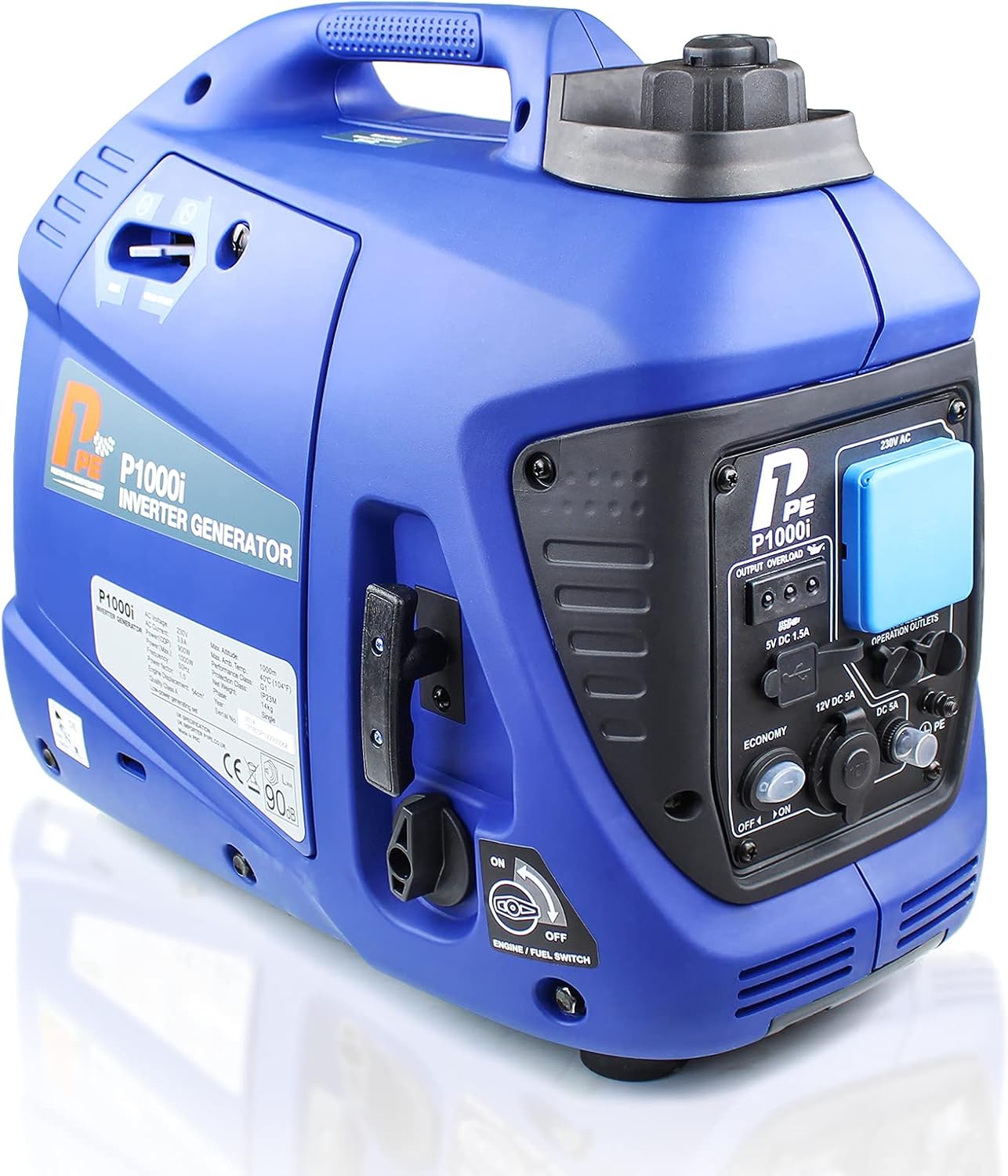 P1 P1000i Petrol Generator for Portable Power. 1000W Powered by Hyundai. Ultra Quiet 4 Stroke Lightweight Suitcase Inverter. Pure Sine Wave. 2 Year Warranty, Blue
