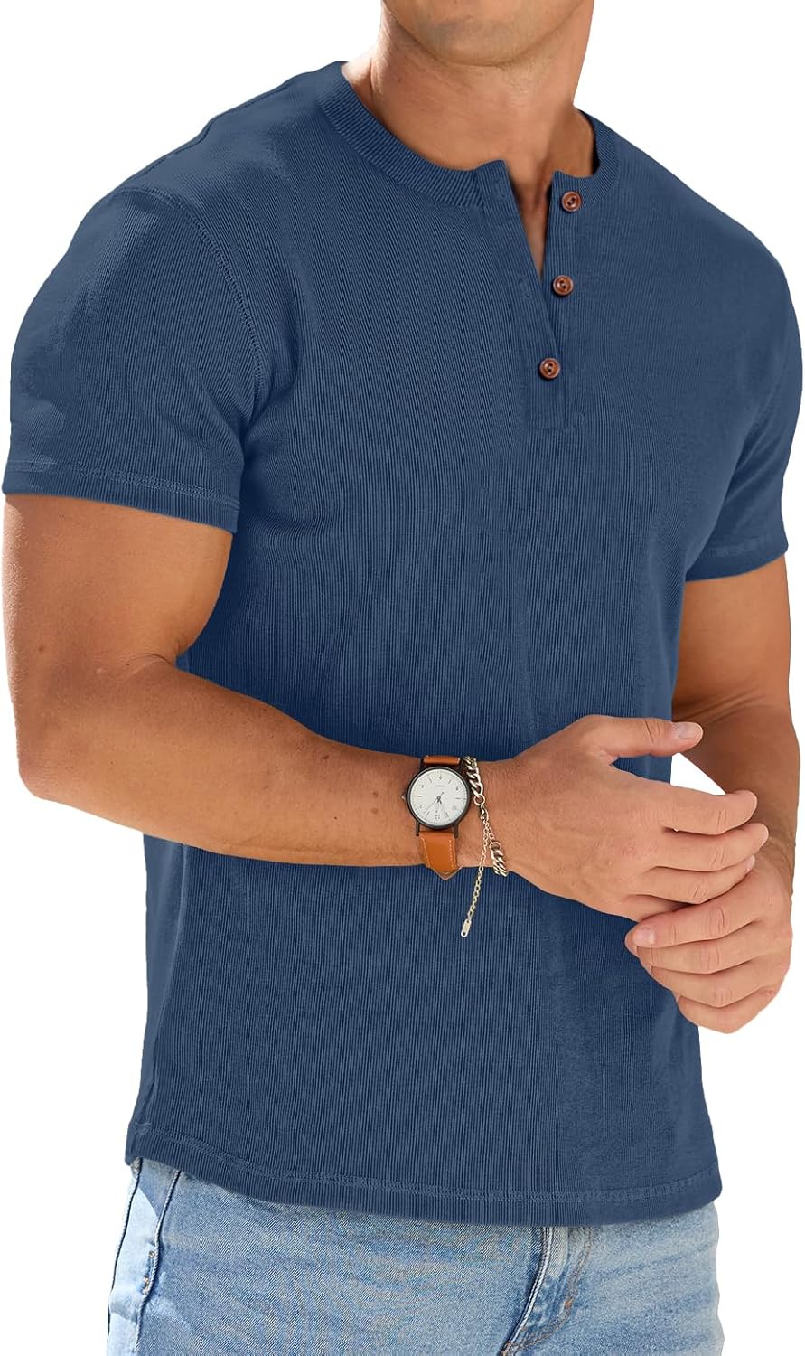 Sailwind Mens Muscle Henley Shirts Lightweight Workout T-Shirt Gym Tee Athletic Short Sleeve with Button