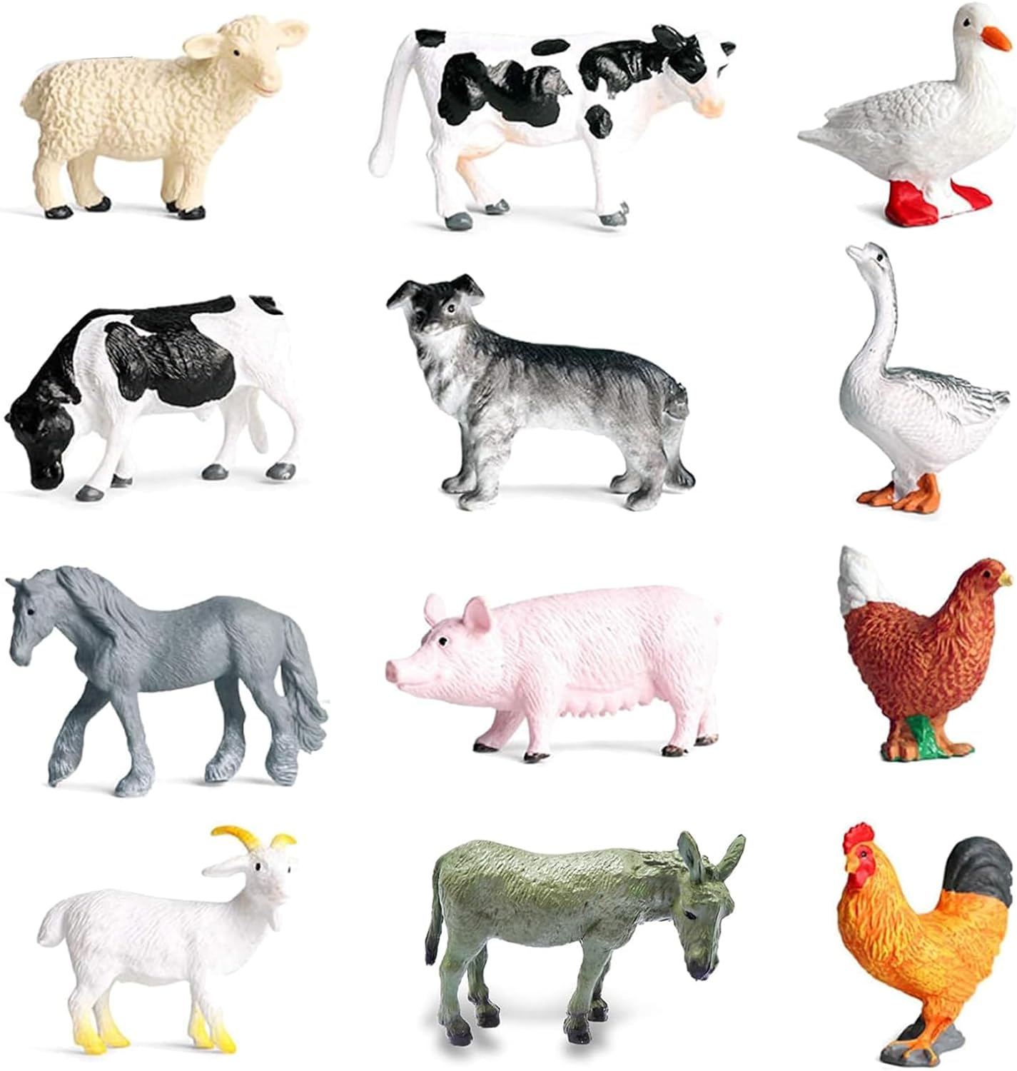 RUSON 12 Pcs Farm Animals Figures Toys, Realistic Mini Farm Barn Animal Figurines Cake Topper Toy Set Christmas Birthday Easter Egg Gift Party Supplies for Kids Toddlers