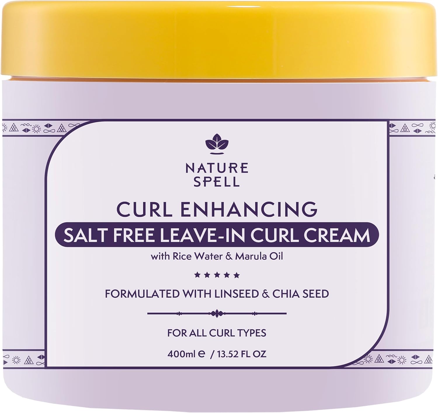 Nature Spell Curl Enhancing Leave-In Cream, Defines and Repairs, Heat Protection, With Rice Water and Linseed, For All Curl Types, Vegan, 400ml