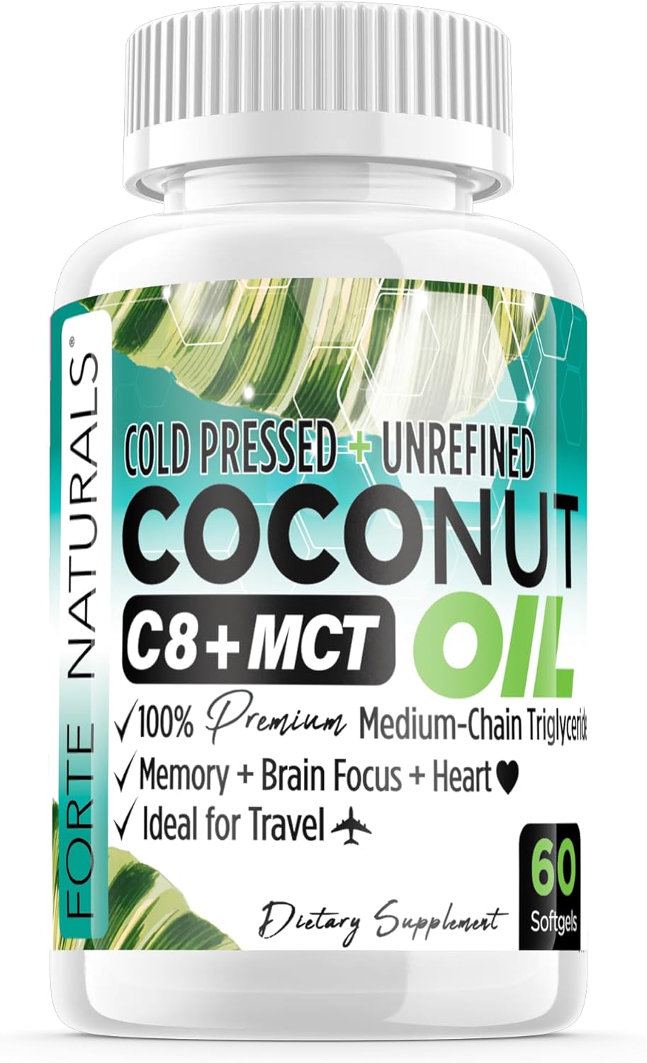Coconut Oil C8 MCT for Memory Focus Brain Supplement Cold Pressed Unrefined C8 C10 MCT Oil Capsules Keto Pills Ketosis Coconut Oil softgels 1000mg Ketogenic Fuel Gut Health for Women