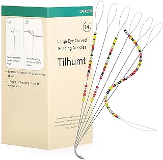 Tilhumt 6 Pieces Beading Needles, 5.5 inch Large Eye Stainless Steel Bead Spinner Needles for Beading & Jewelry Making, 0.65mm Diameter