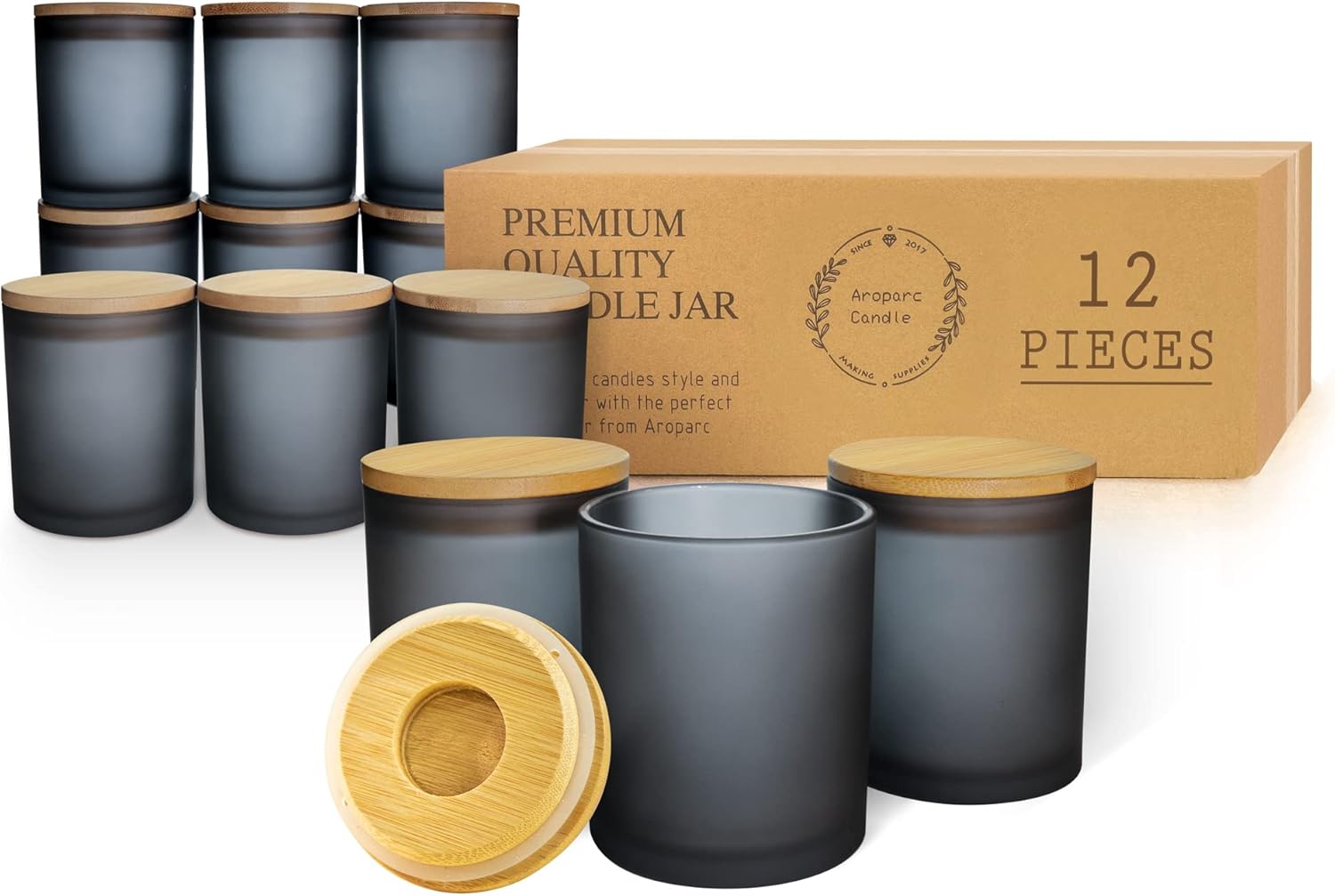 Aroparc 12 Pack 10oz Candle Jars With Lids, Container Tumbler for Making Supplies - Dishwasher Safe, Frosted Grey