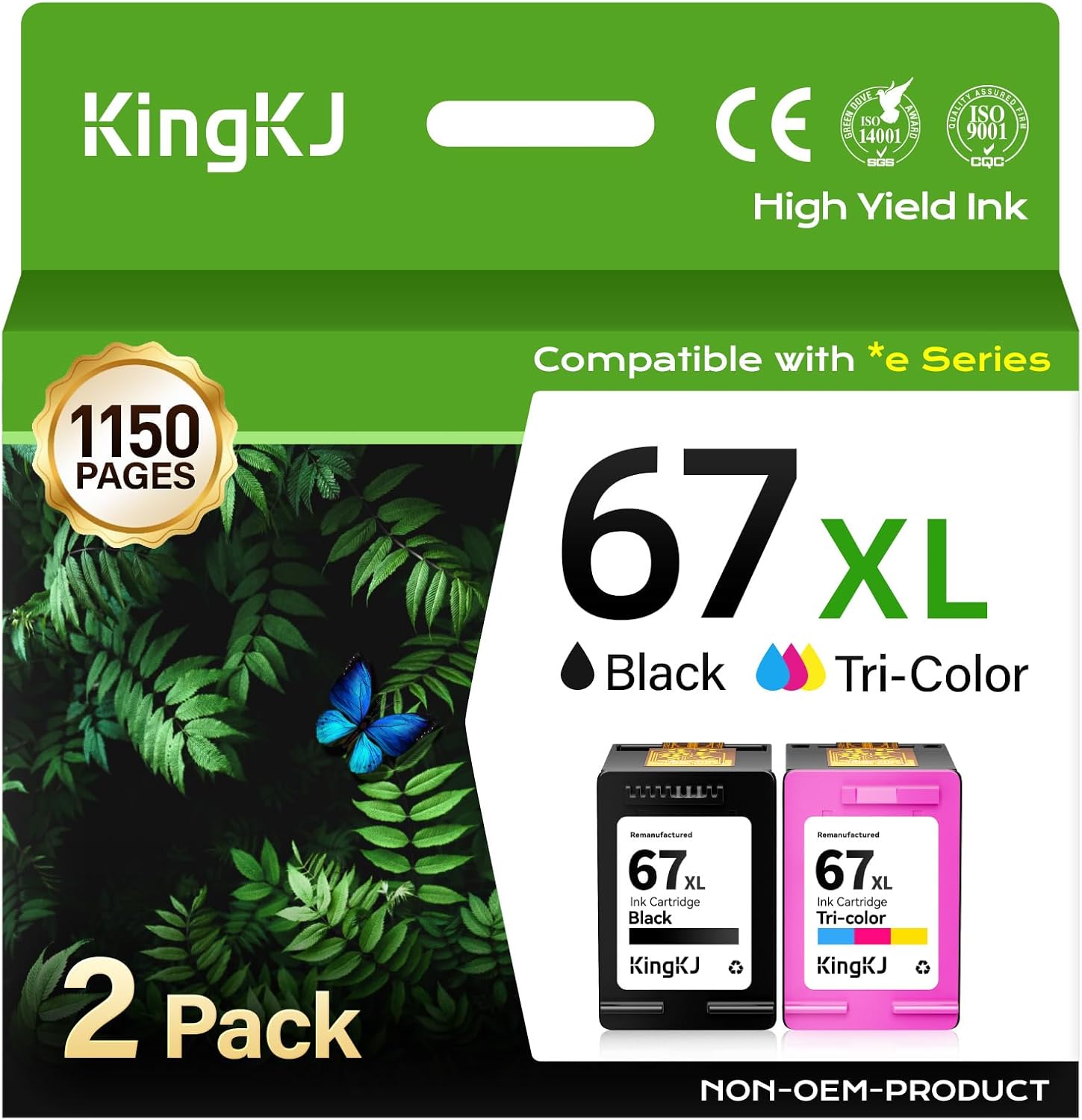 67XL Ink Cartridge Black/Color Combo Pack Replacement for HP 67XL 67 DeskJet 2700 2700e 2755 2755e 2752 4155e 2855e 4100 4100e 4155 4255e Envy 6000 6055 6400 6455e 6458 1255 Printer High-Yield Inkjet
