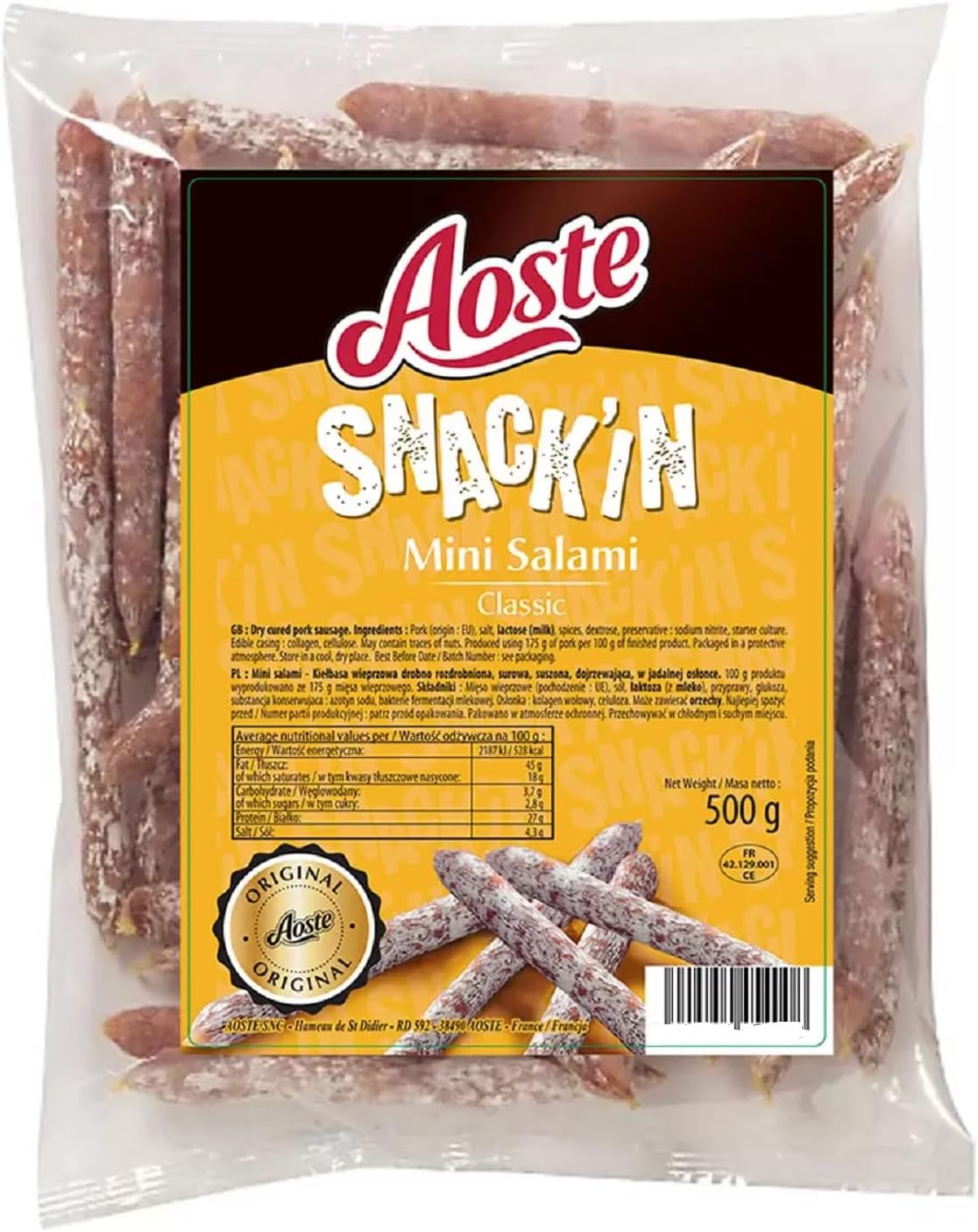 LalolaGourmet® - Classic Mini Salami 500 g - Made from a Selection of Premium Quality Meat with Traditional Recipe - A practical, delicious snack with the authentic quality seal of Aoste