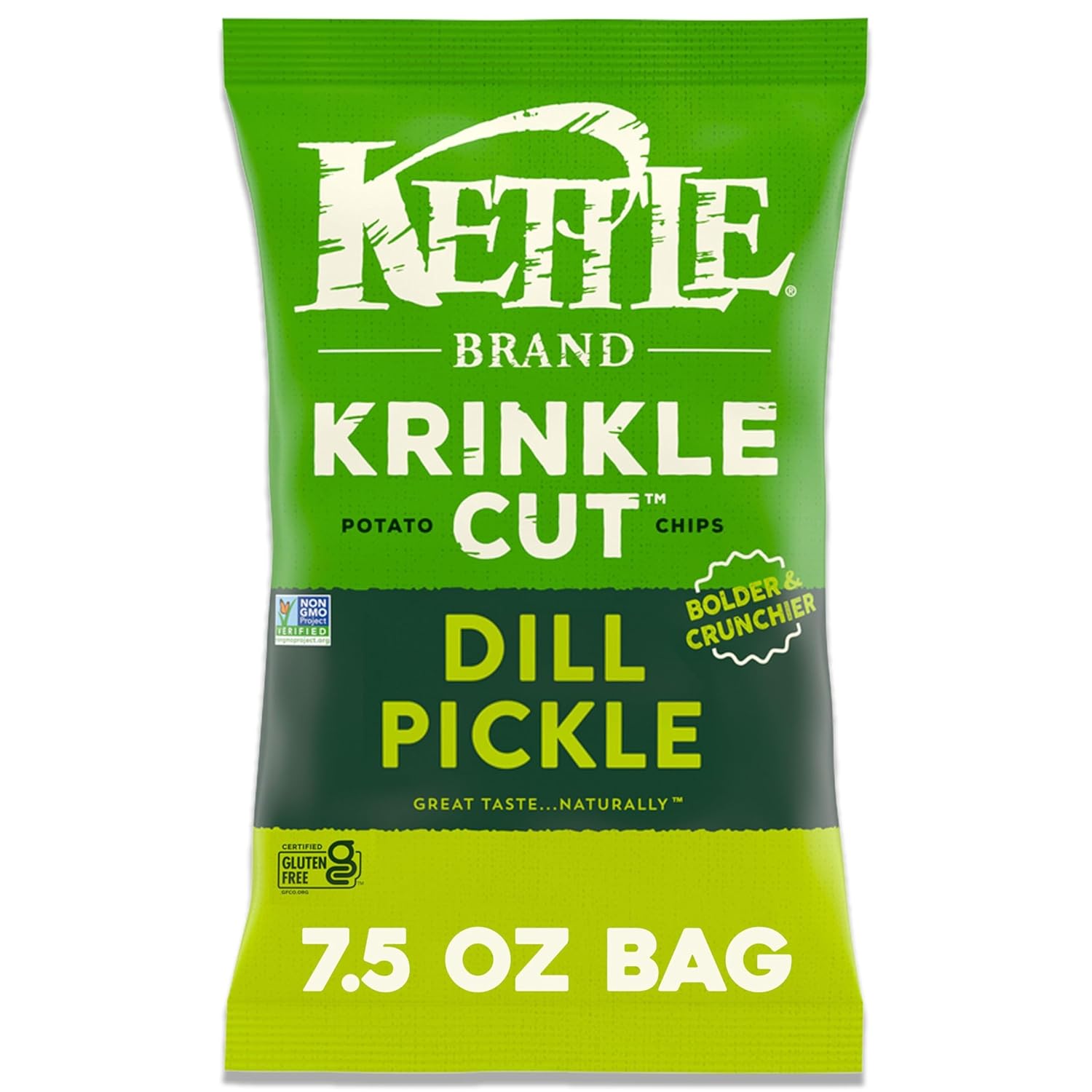 Kettle Brand Potato Chips Krinkle Cut Dill Pickle, 7.5 Oz