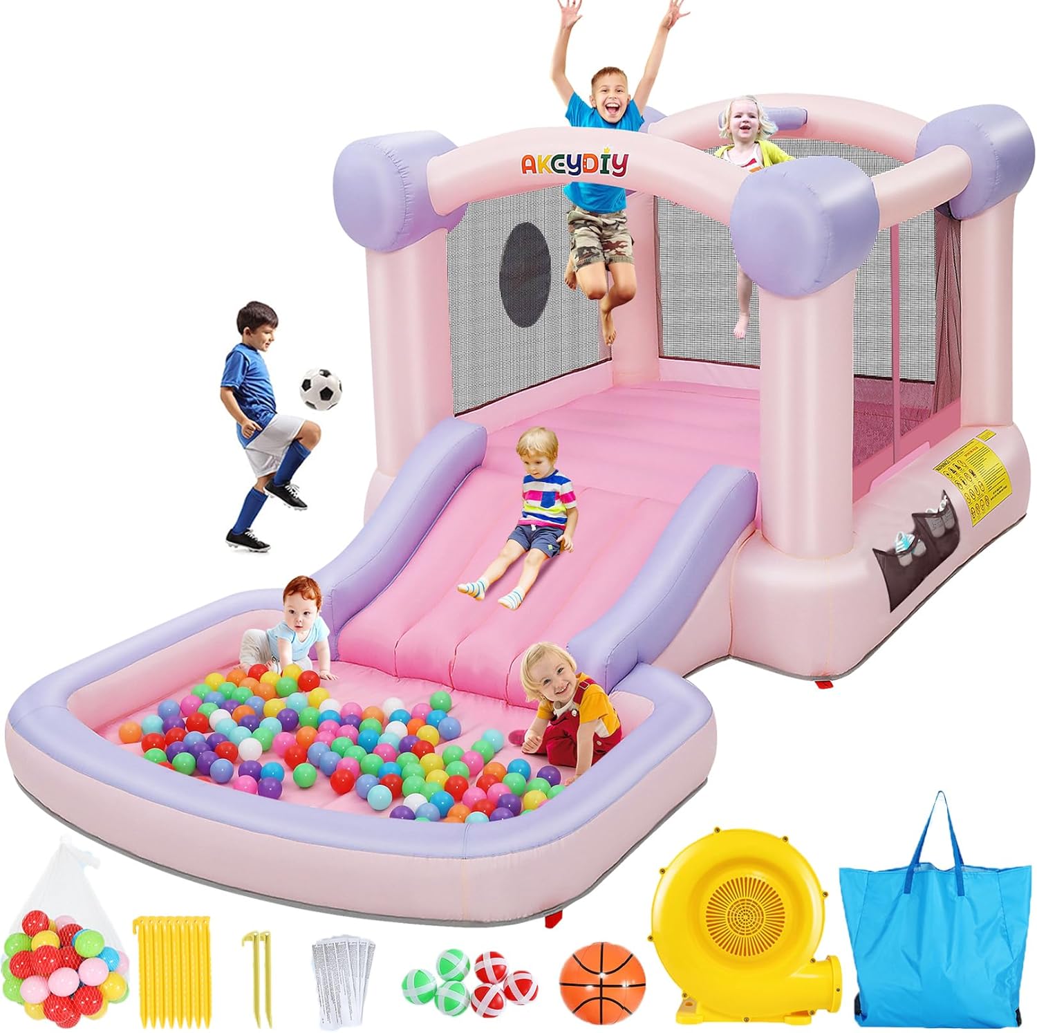 AKEYDIY Bounce House,Inflatable Bounce House for Kids with Blower Included,Indoor/Outdoor Playhouse Pink Macaron Jump House Kids Bouncy House for Backyard (Pink Macaron Bounce House)