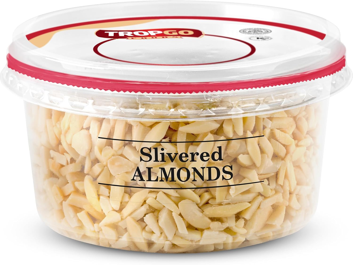 Tropgo Slivered Raw Almonds - Fresh Chopped Almond Nuts in a Resealable and Recyclable Tub - Fibre and Protein Rich Guilt Free Sliced Almond Nuts Snack - Ideal Healthy Snack for all Ages (150G)