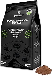Protein Mushroom Coffee by OrganiiLand | Ground Coffee with Collagen, Lion's Mane, Chaga, Turkey Tail, Reishi, Maitake, L-Theanine | Focus, Energy, Immunity, and Digestion