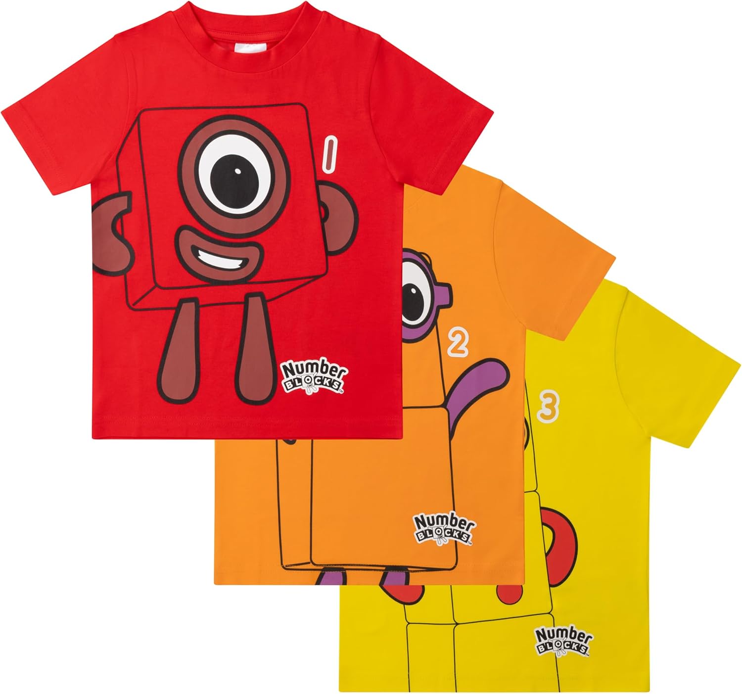 Numberblocks Unisex 3 Pack 100% Combed Cotton Short Sleeved T-Shirts Tops