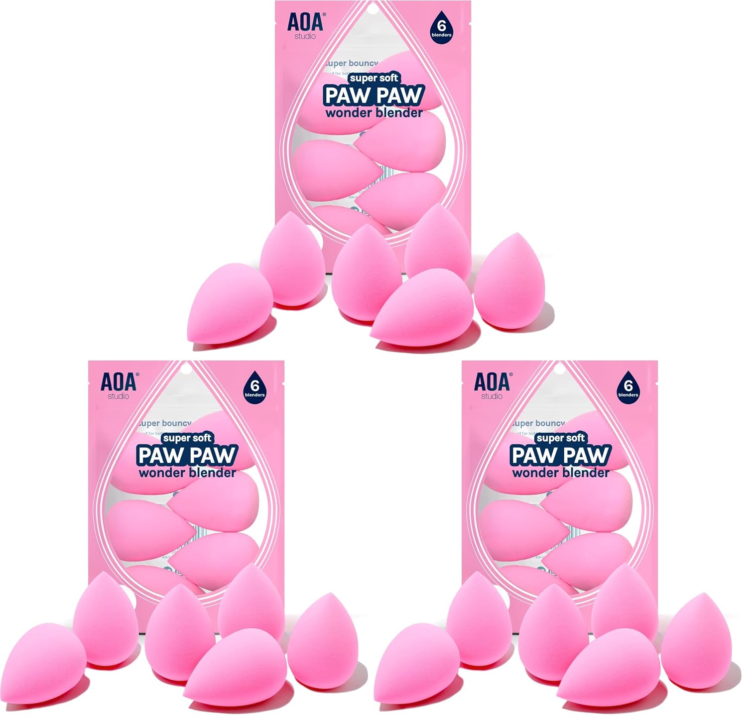 AOA Studio Collection makeup Sponge Set Latex Free and High-definition Set of 6 makeup Wonder blender For Powder Cream and Liquid, Super Soft Wonder Beauty Cosmetic (Pack of 3)
