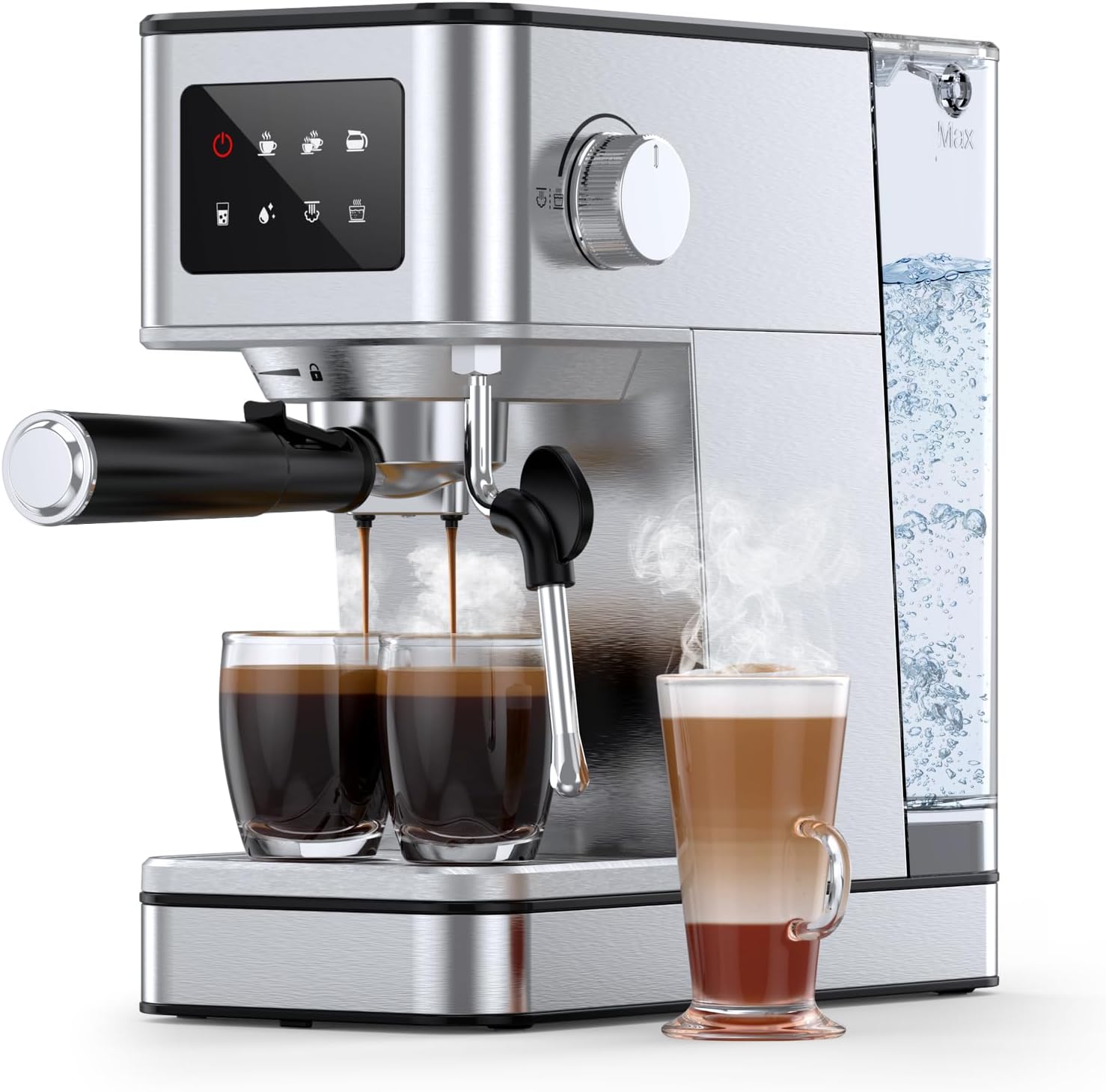 Espresso Machine with Touch Screen, 20 Bar Compact Espresso Maker with Milk Frother & 57.5oz Removable Water Tank for Home, Stainless Steel Coffee Machine for Cappuccino, Latte, 2025 updated model