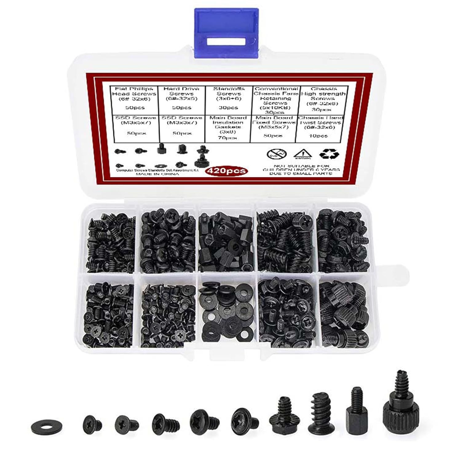 420pcs Black PC Screws Desktop Computer Chassis Motherboard Screw Set Accessories, Computers, Components & Accessories