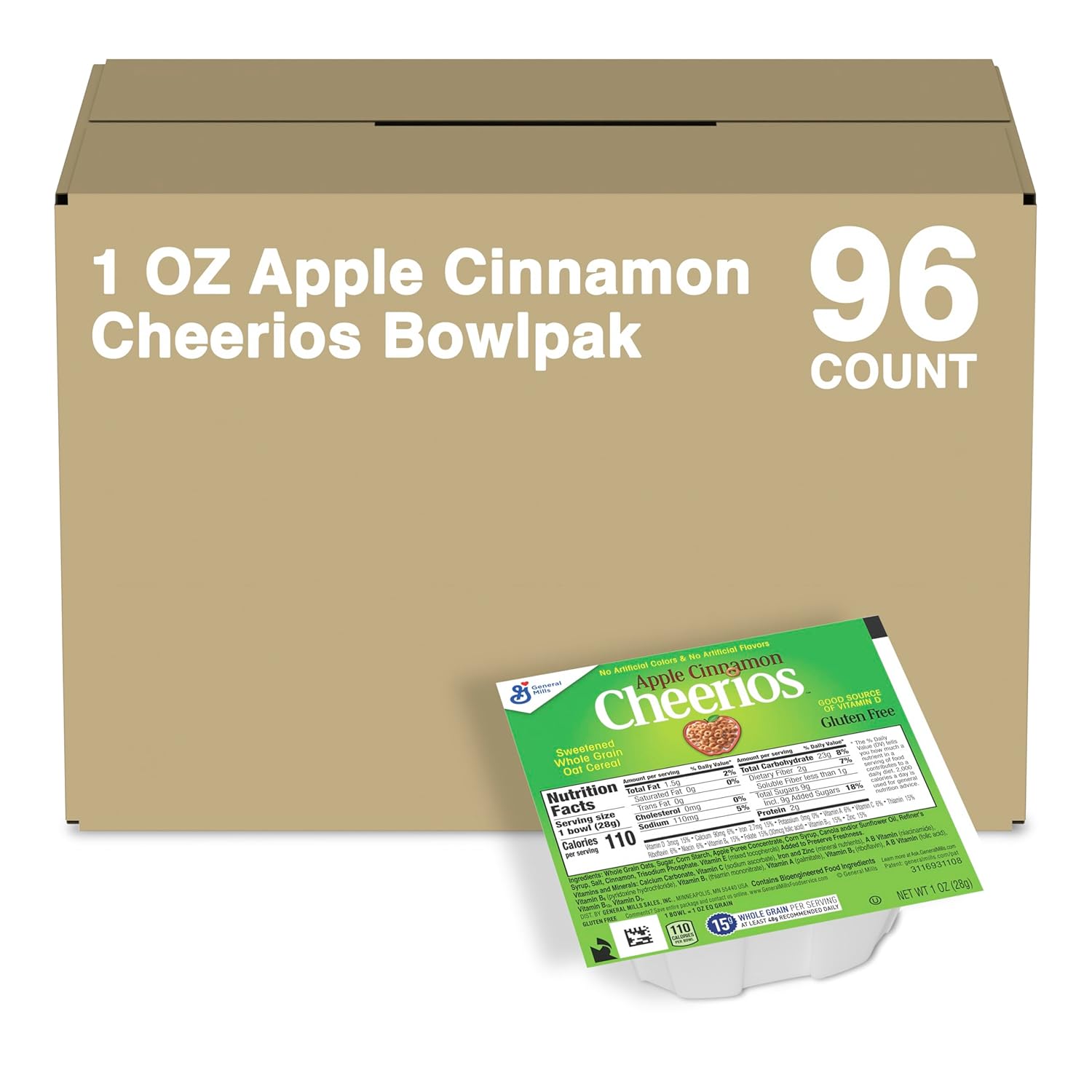 Apple Cinnamon Cheerios Bowl Pak Cereal, 96Count