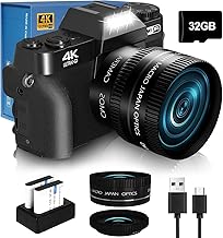 2024 Upgrade 4K 56MP Digital Camera for Photography NIKICAM Vlogging Camera for YouTube with 180° Flip Screen, WiFi,16X Digital Zoom, 52mm Lens, 2 Batteries, 32GB Micro SD Card(Black)