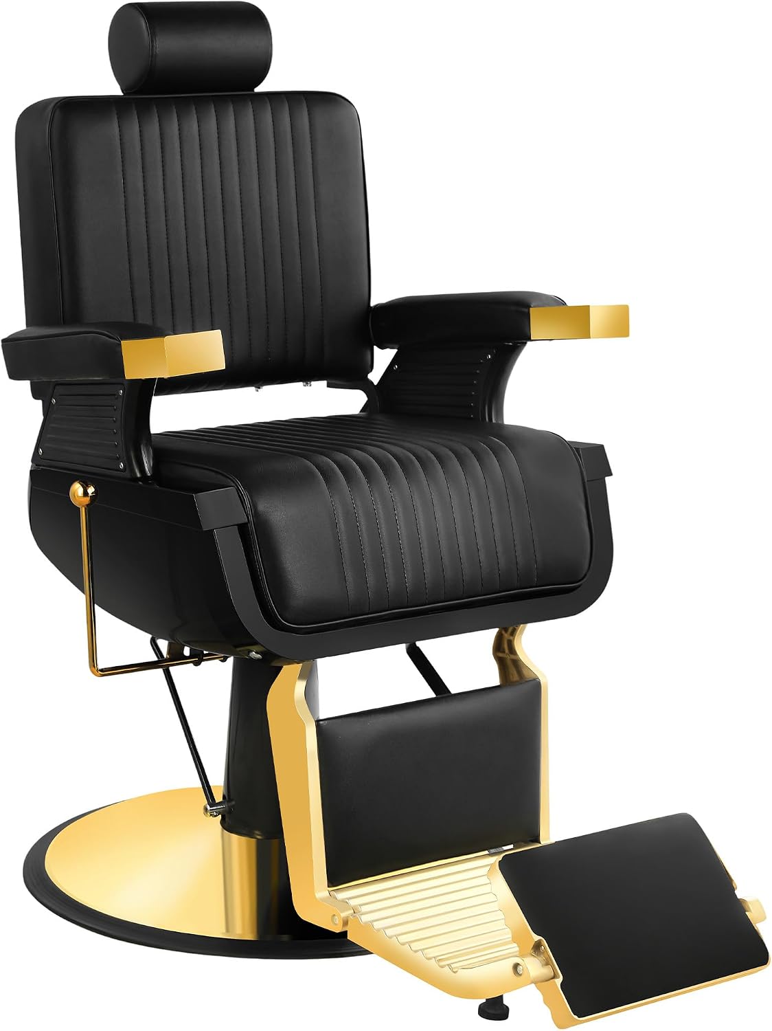 Black Gold Barber Chair, Reclining Salon Chair Hair Stylist