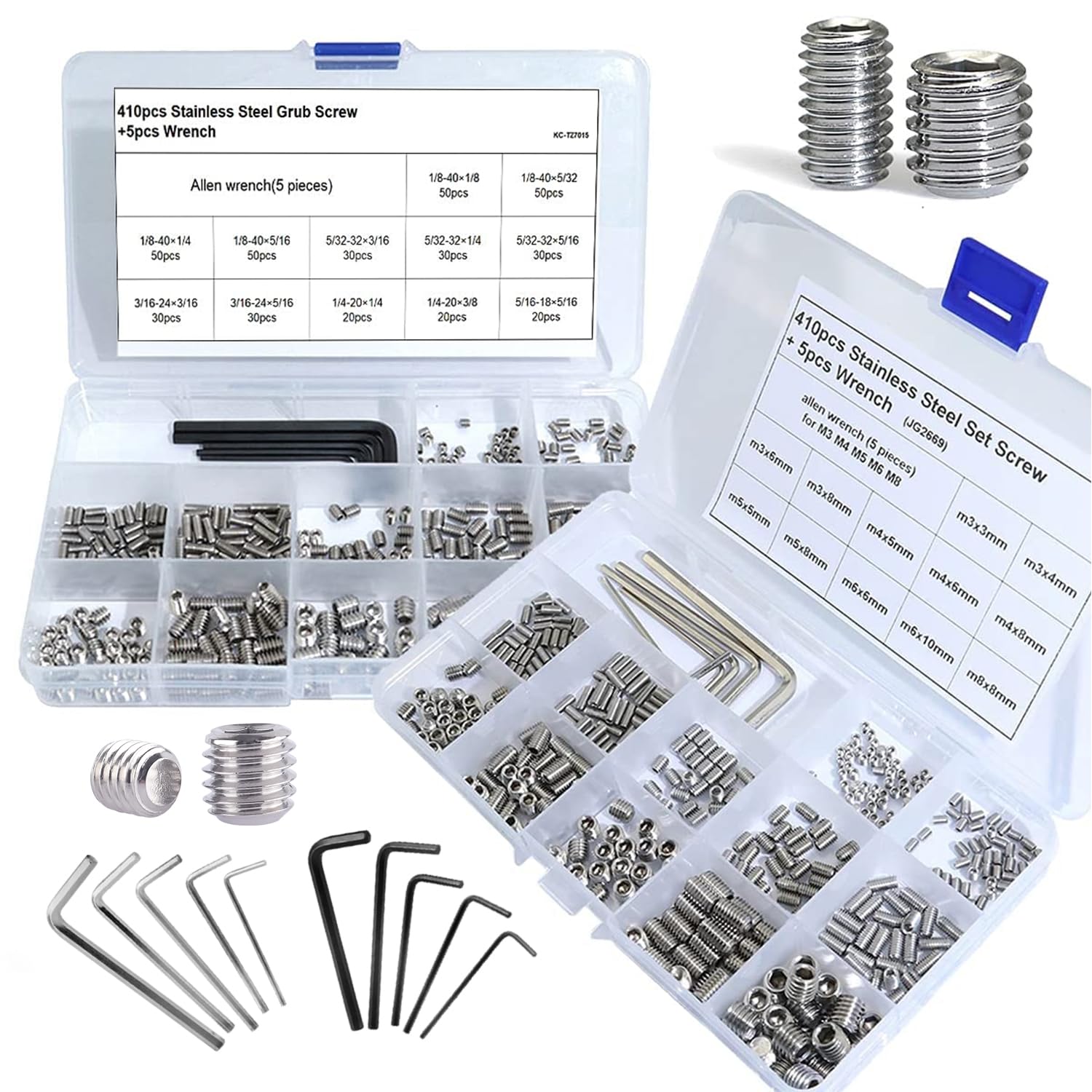 830pcs Set Screw Assortment Kit, Standard SAE + Metric Allen Head Socket Hex Grub Set Screws, Stainless Steel Set Screws for Bathroom Fixtures, Door Handles (M3-M8, 1/8"-40 to 5/16"-18)