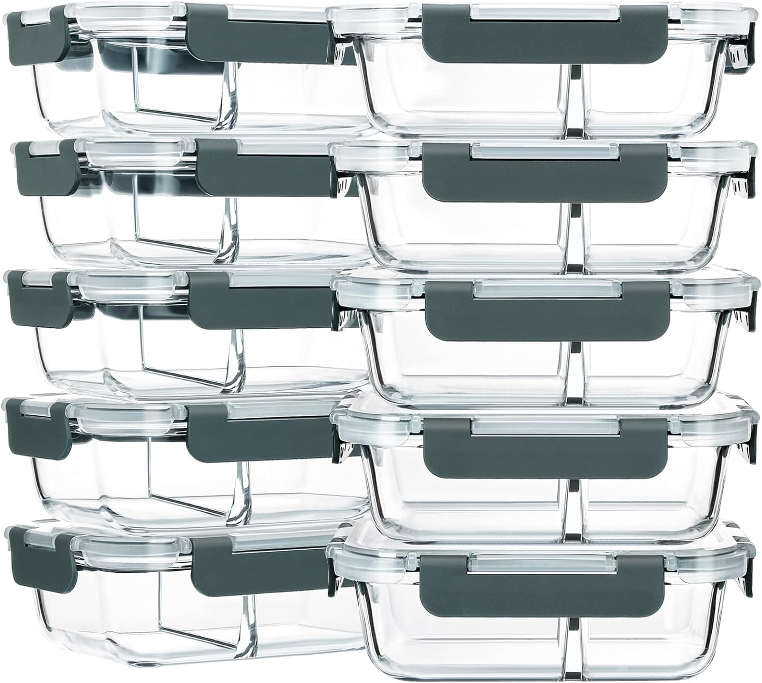 M MCIRCO 10-Pack,30 Oz Glass Meal Prep Containers 2 Compartments Airtight Lunch Bento Boxes with Lids, Glass Food Storage Containers, Microwave, Oven, Freezer and Dishwasher